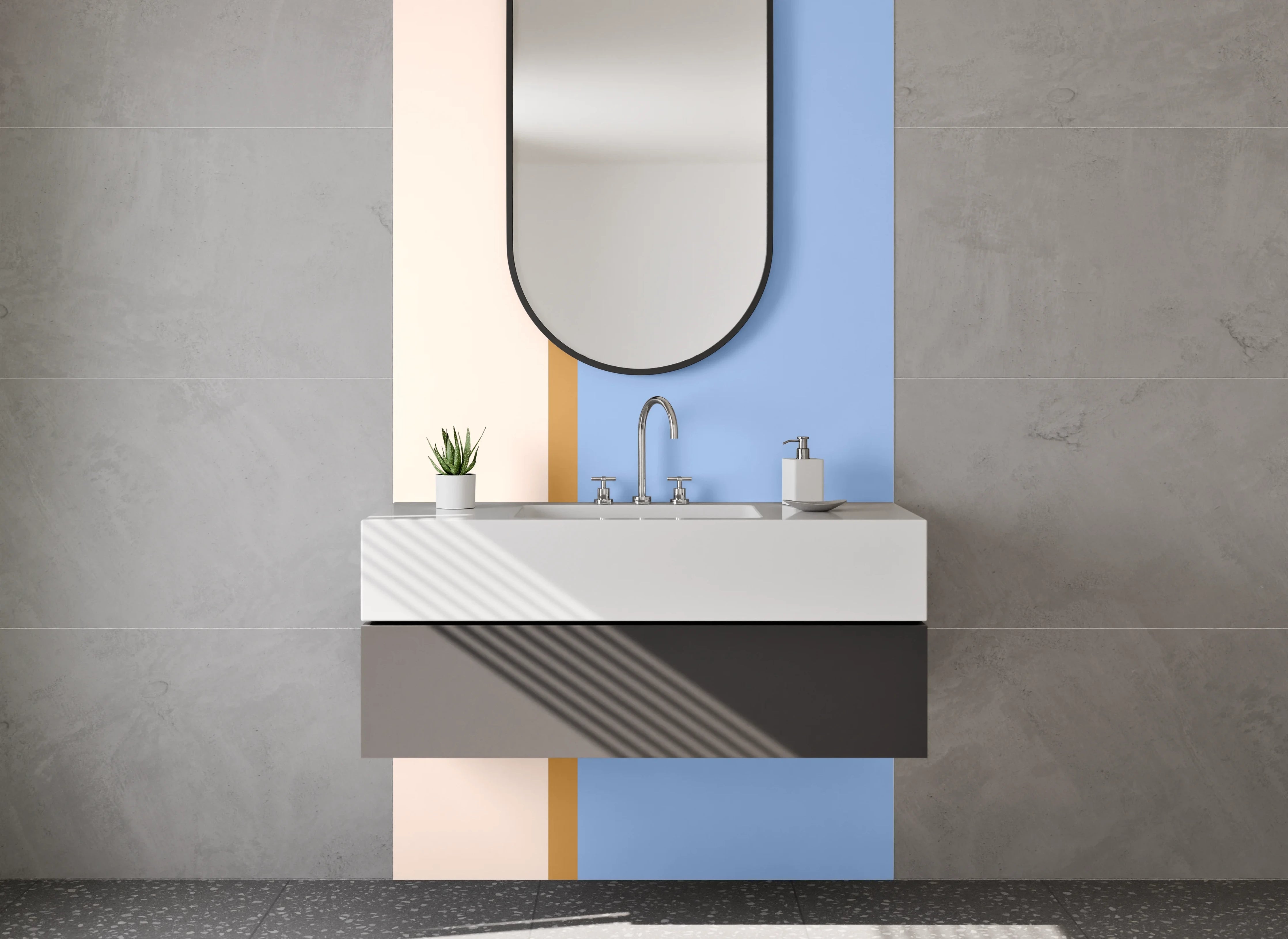 Waschbecken-Rückwand - Weiche Pastellfarben in Blau und Beige