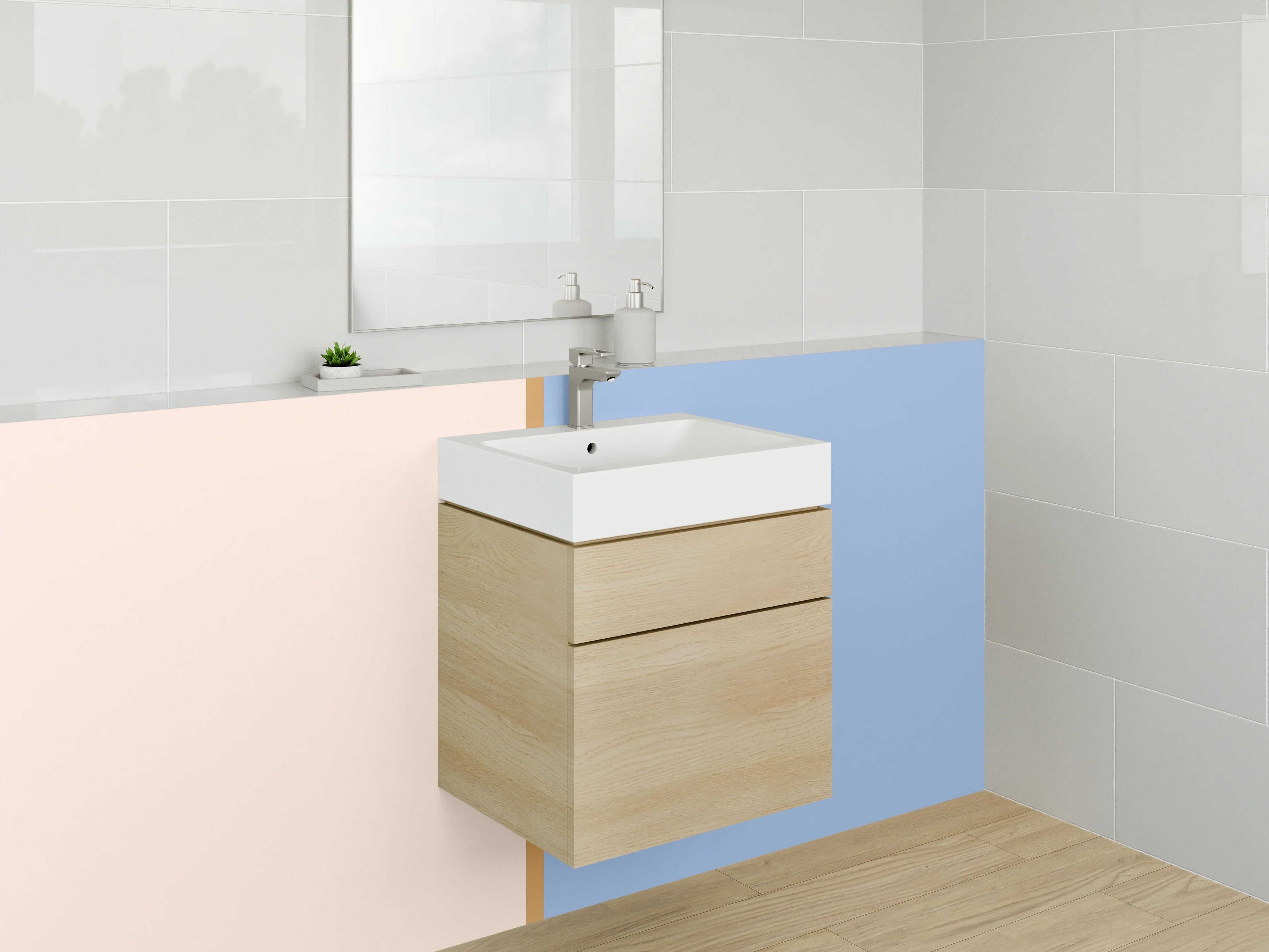 Waschbecken-Rückwand - Weiche Pastellfarben in Blau und Beige