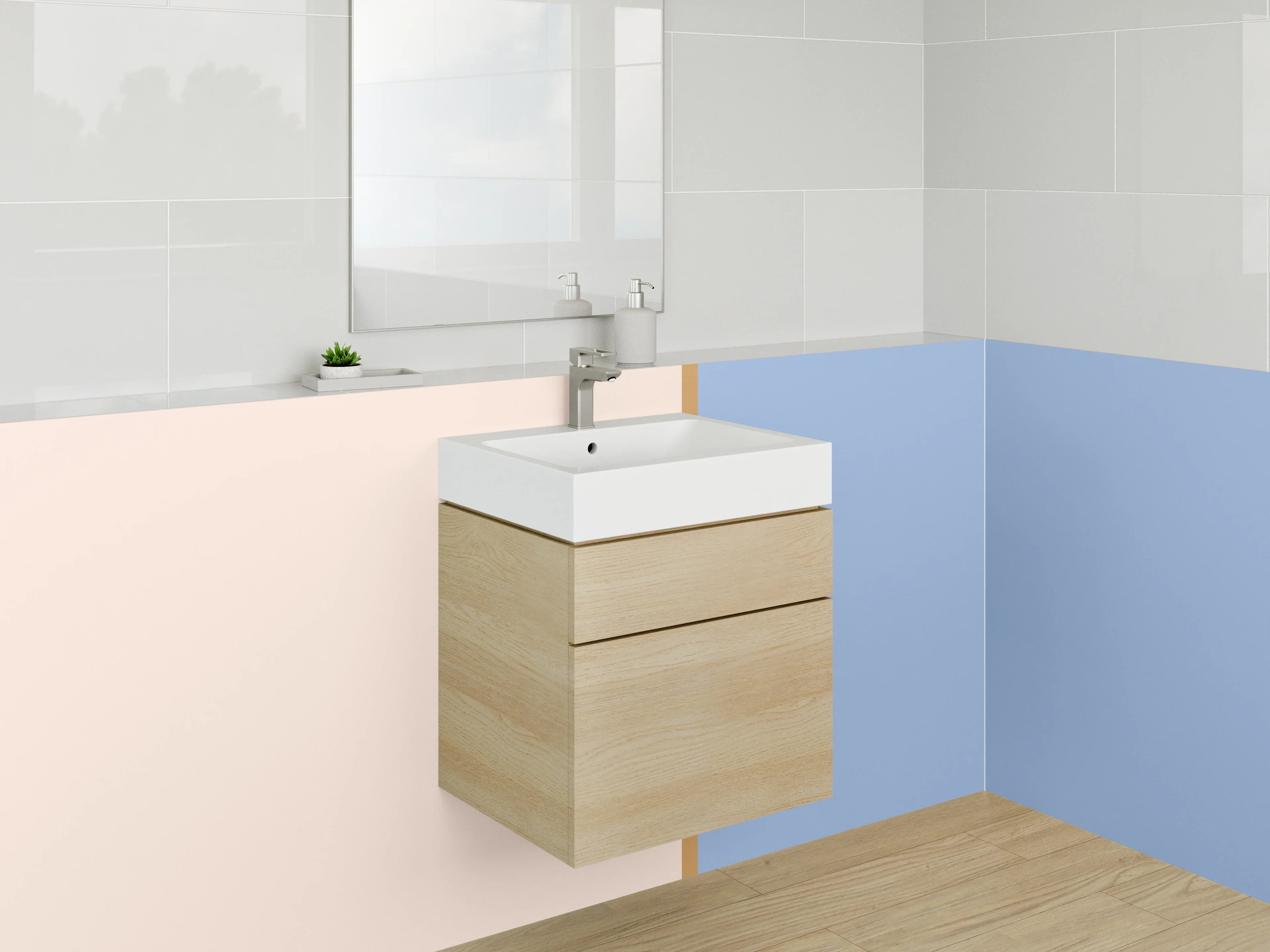 Waschbecken-Rückwand - Weiche Pastellfarben in Blau und Beige