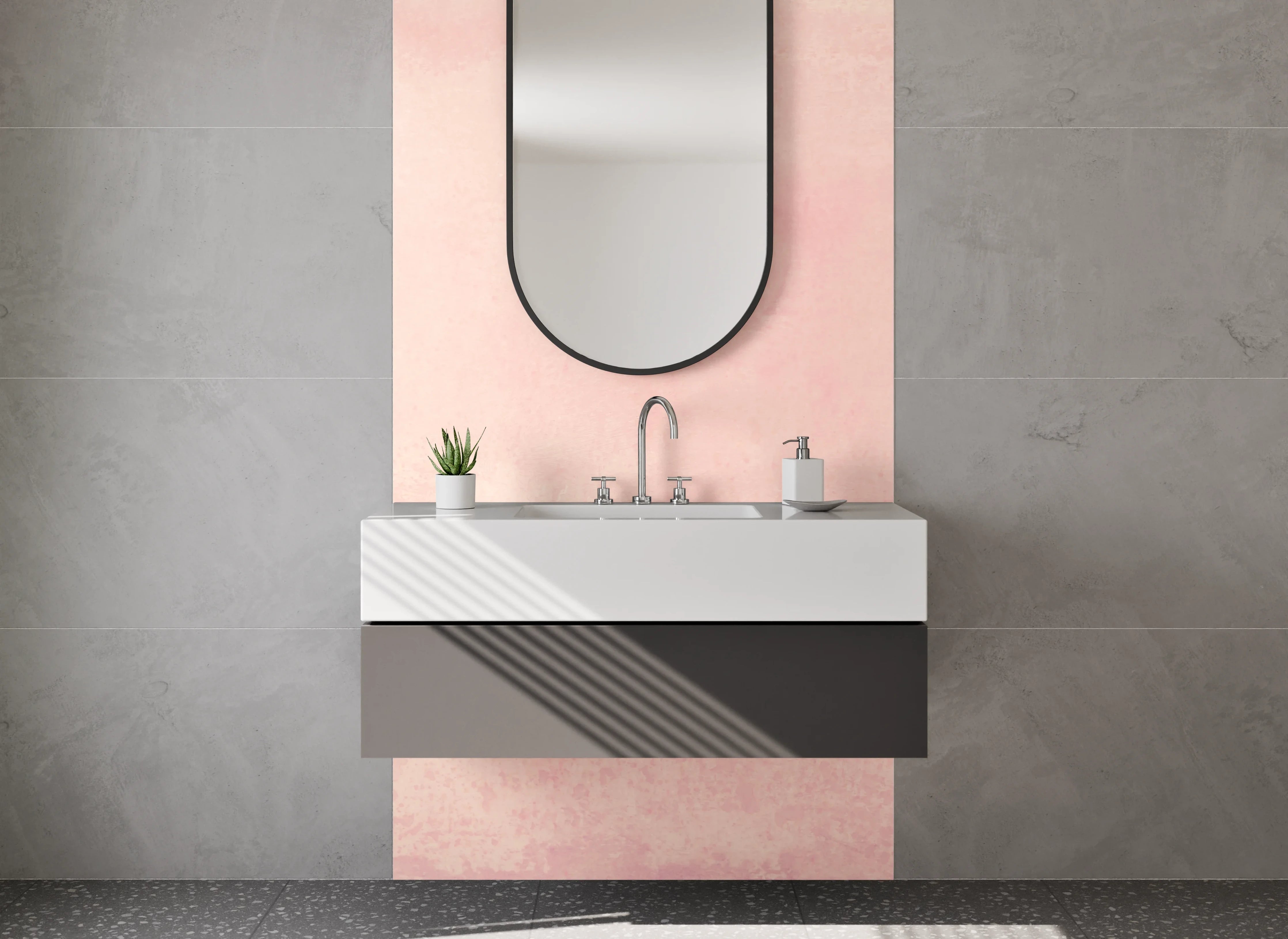Waschbecken-Rückwand - Weiche rosa Pinselstriche