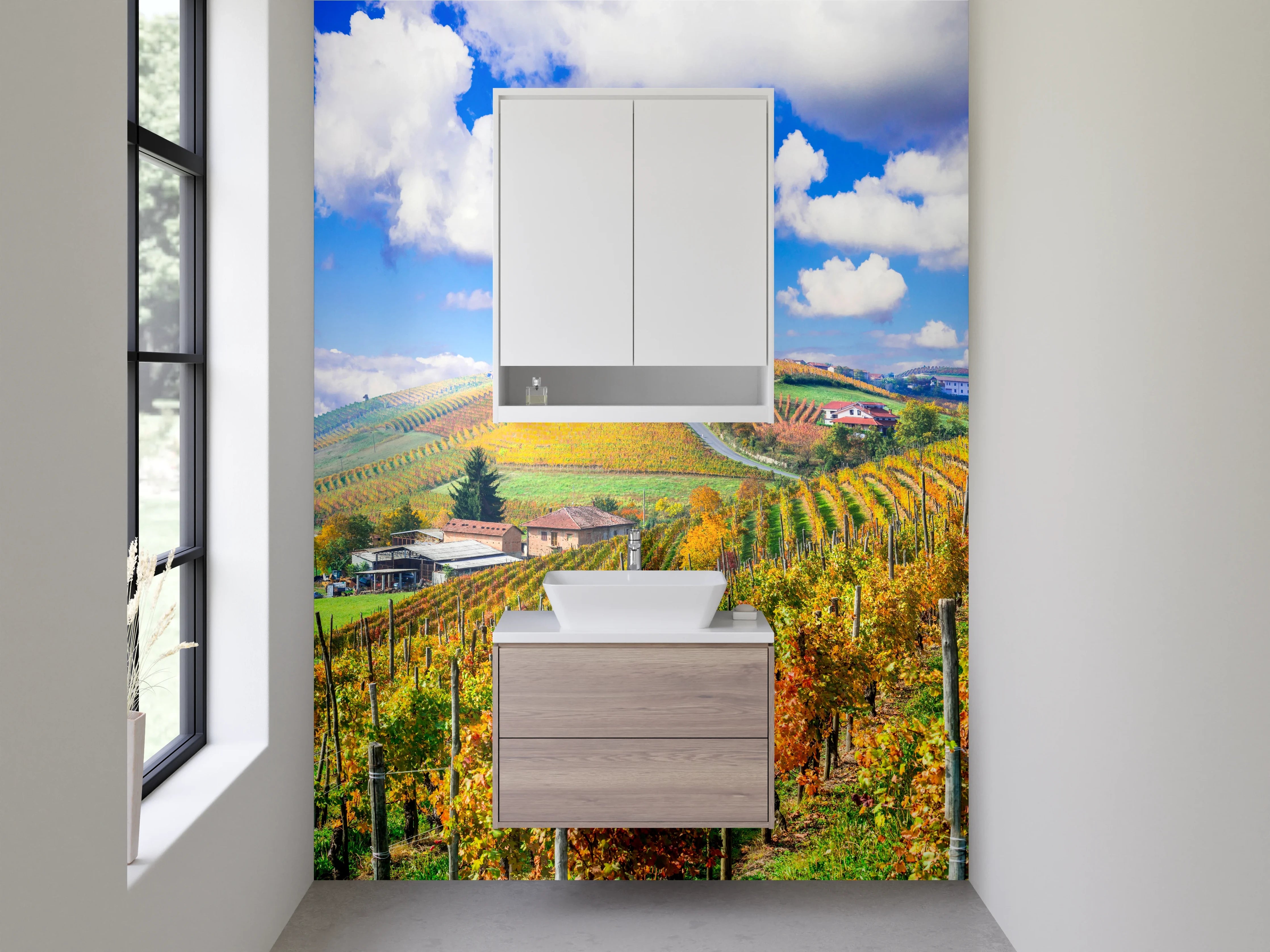 Waschbecken-Rückwand - Weinberg Panorama Wandbild Küche
