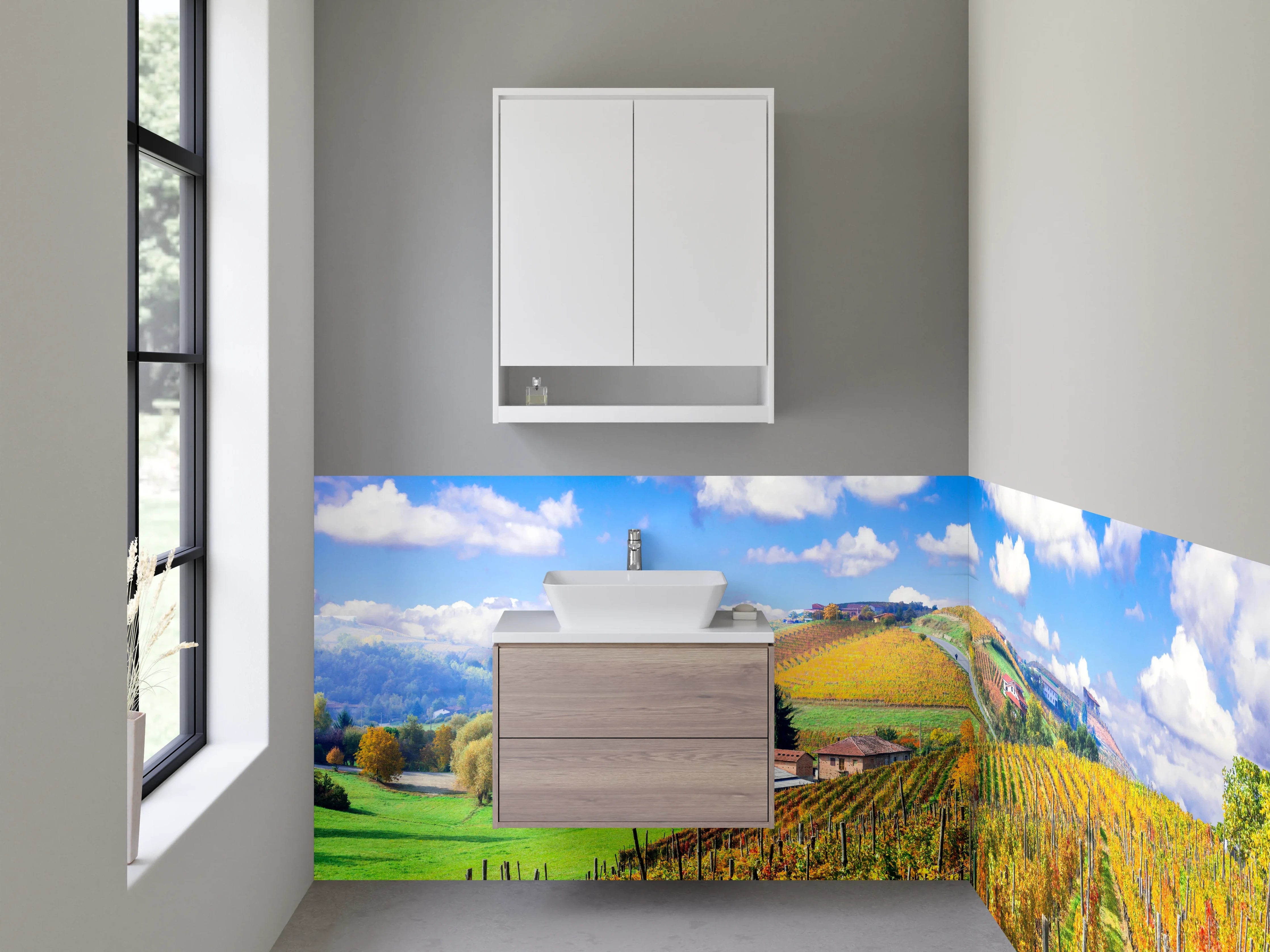Waschbecken-Rückwand - Weinberg Panorama Wandbild Küche