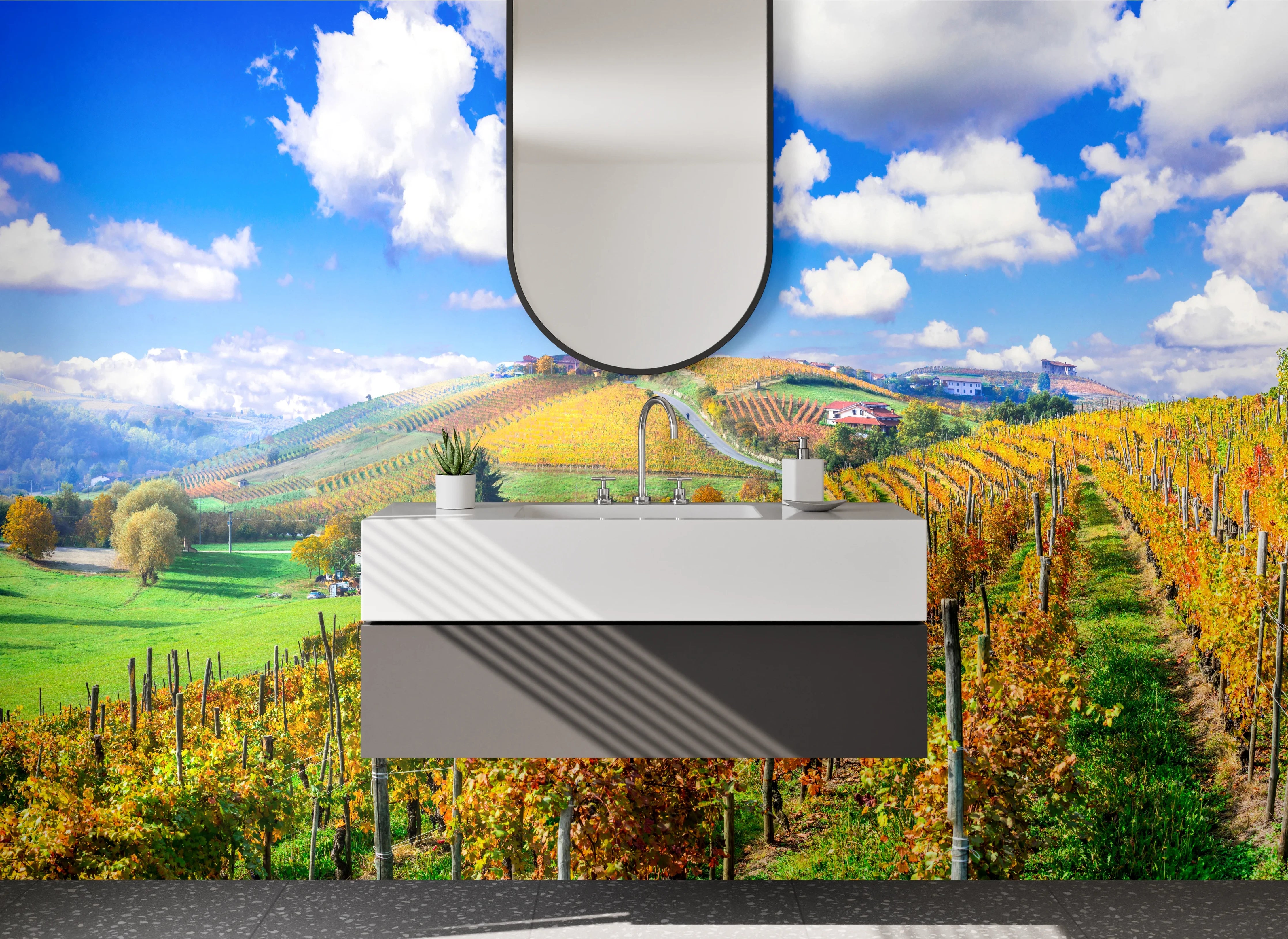 Waschbecken-Rückwand - Weinberg Panorama Wandbild Küche