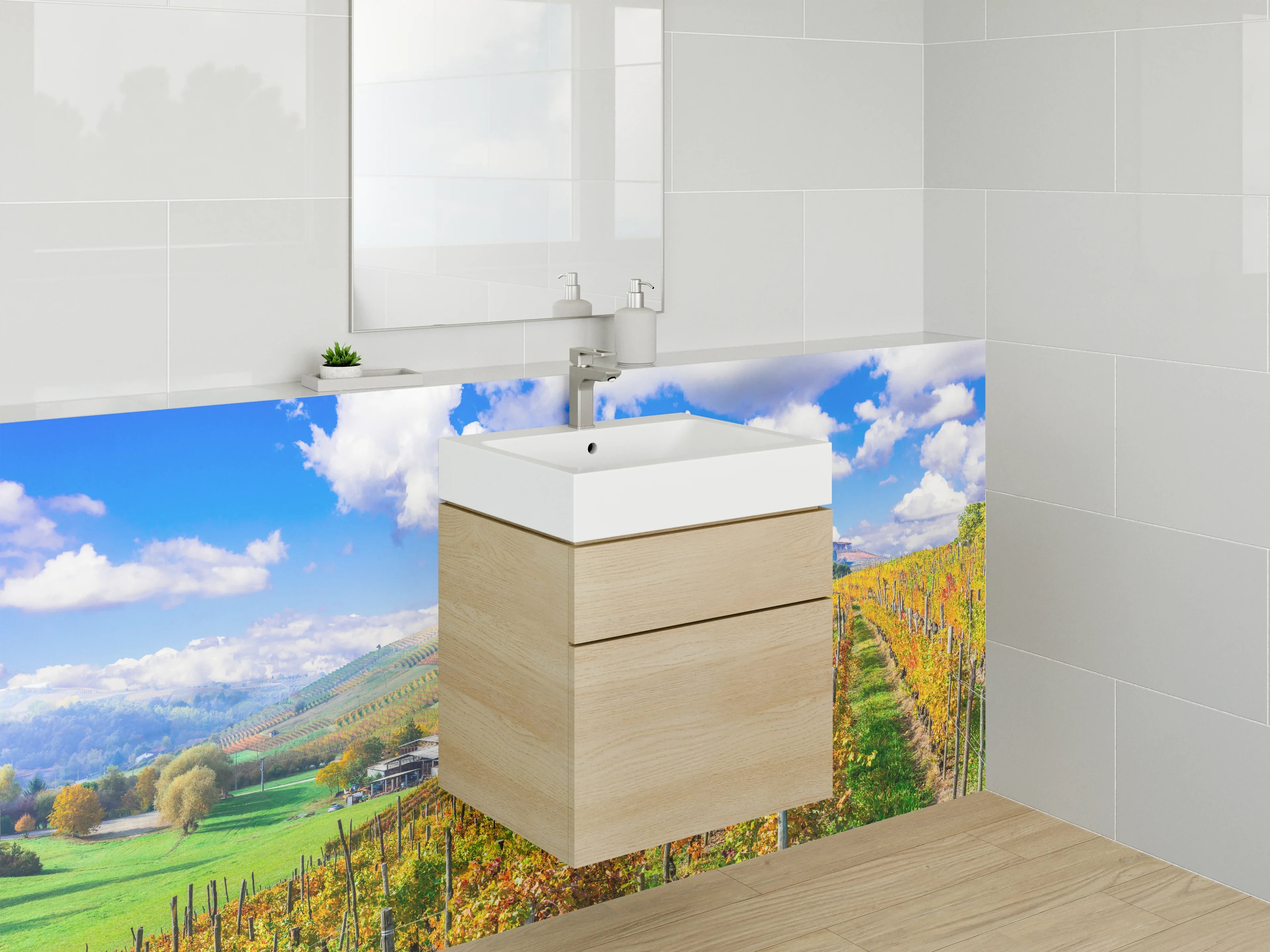 Waschbecken-Rückwand - Weinberg Panorama Wandbild Küche