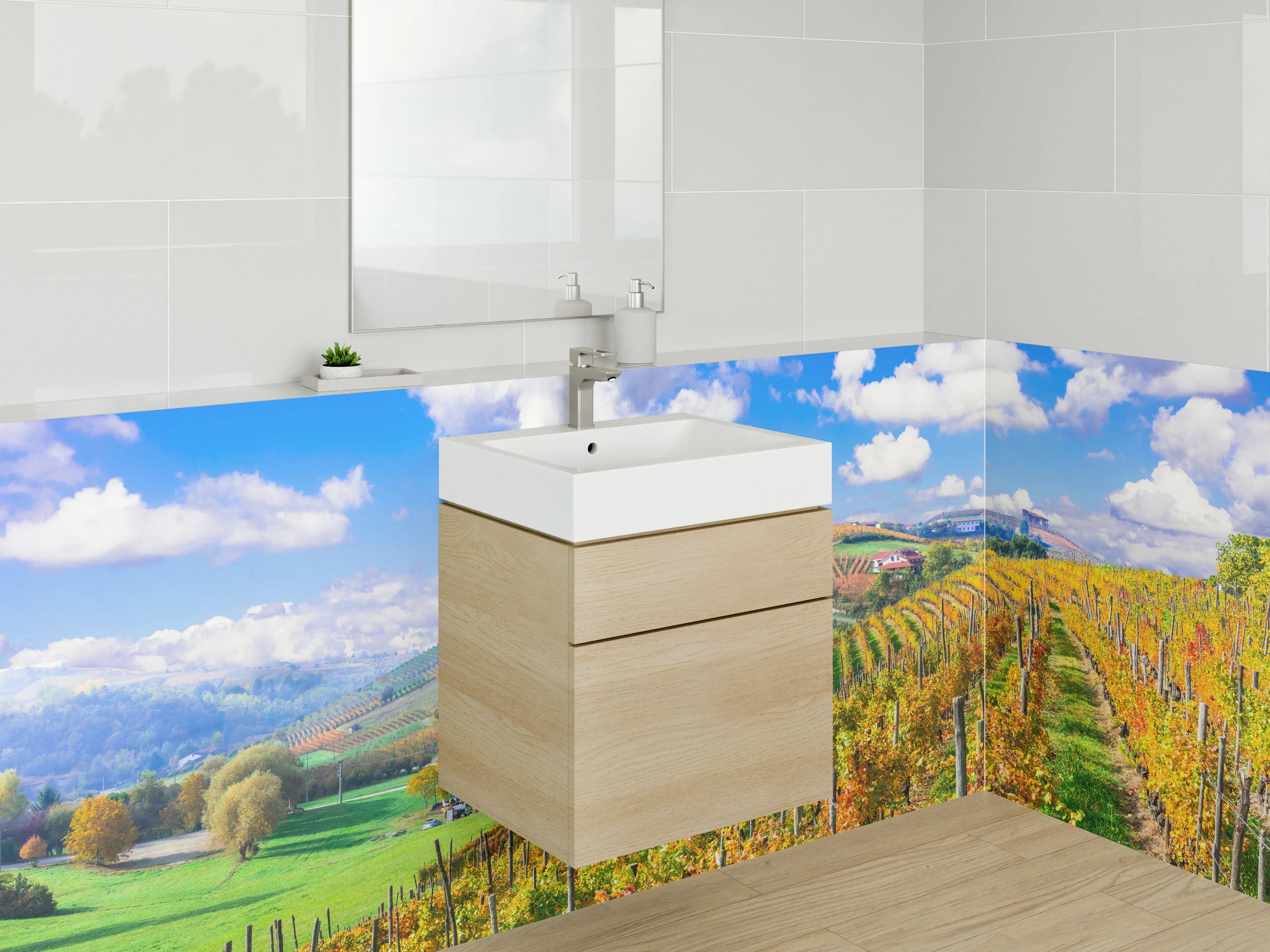 Waschbecken-Rückwand - Weinberg Panorama Wandbild Küche