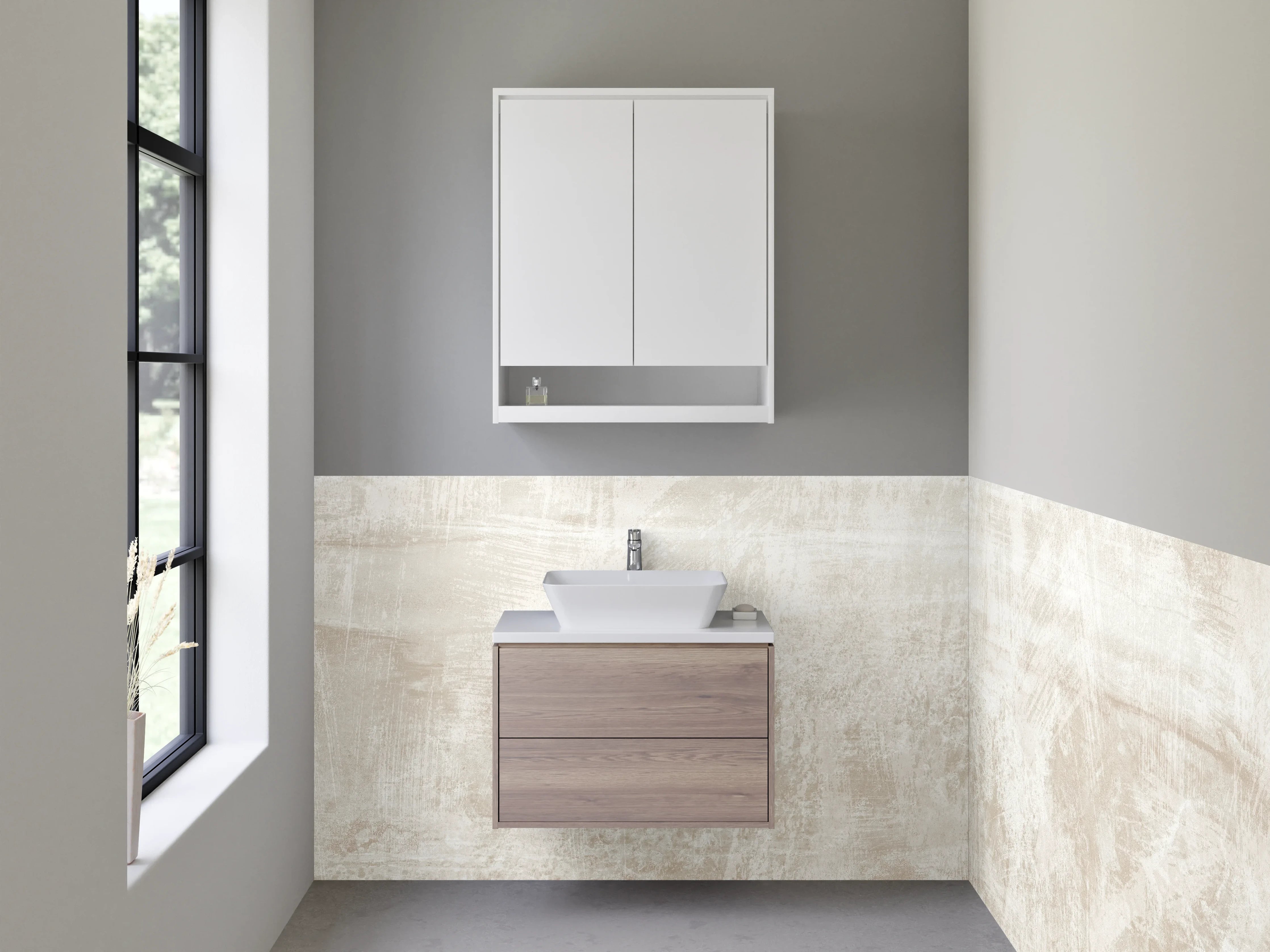 Waschbecken-Rückwand - Weiß-Beige Marmor Struktur