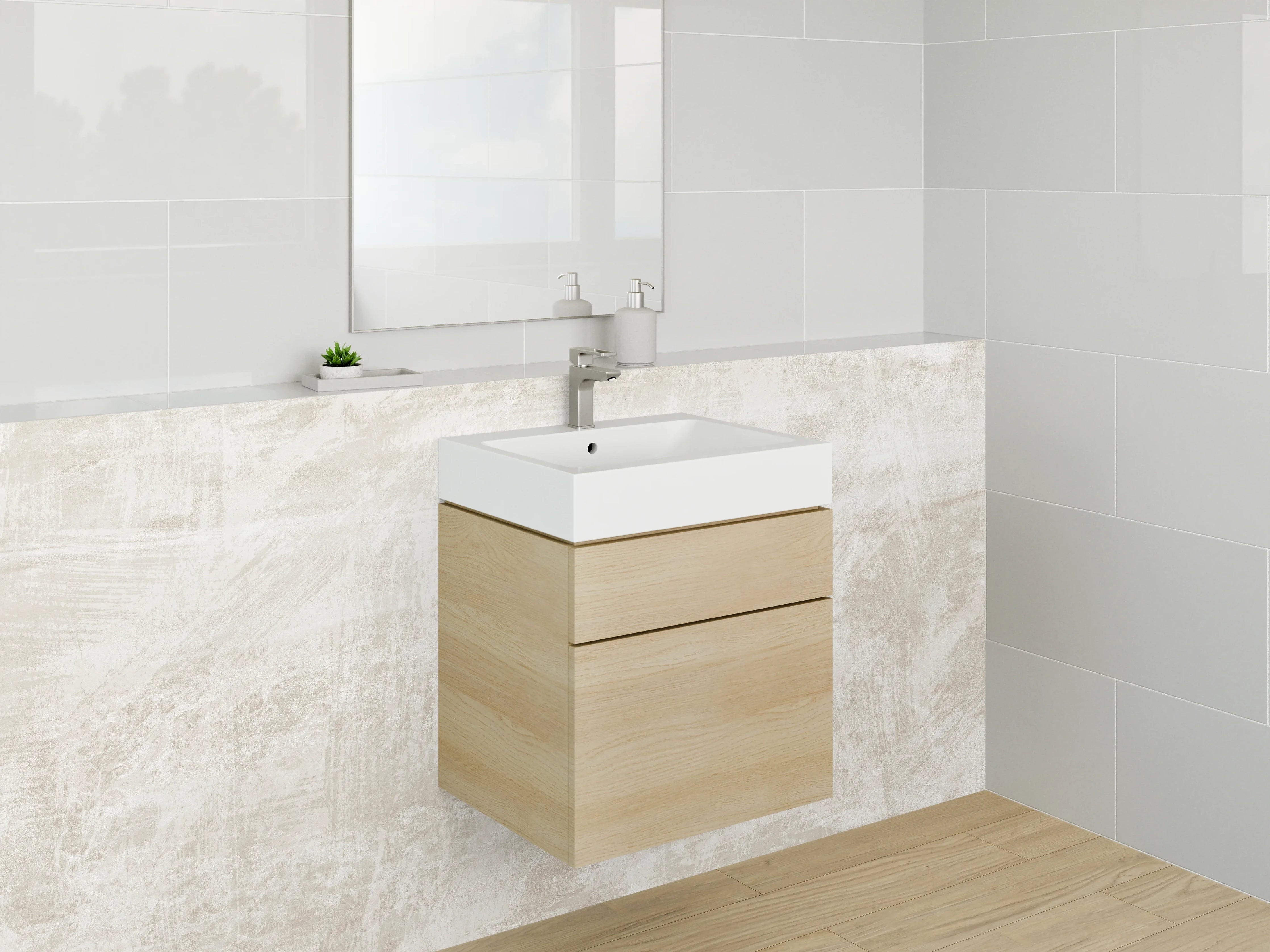 Waschbecken-Rückwand - Weiß-Beige Marmor Struktur