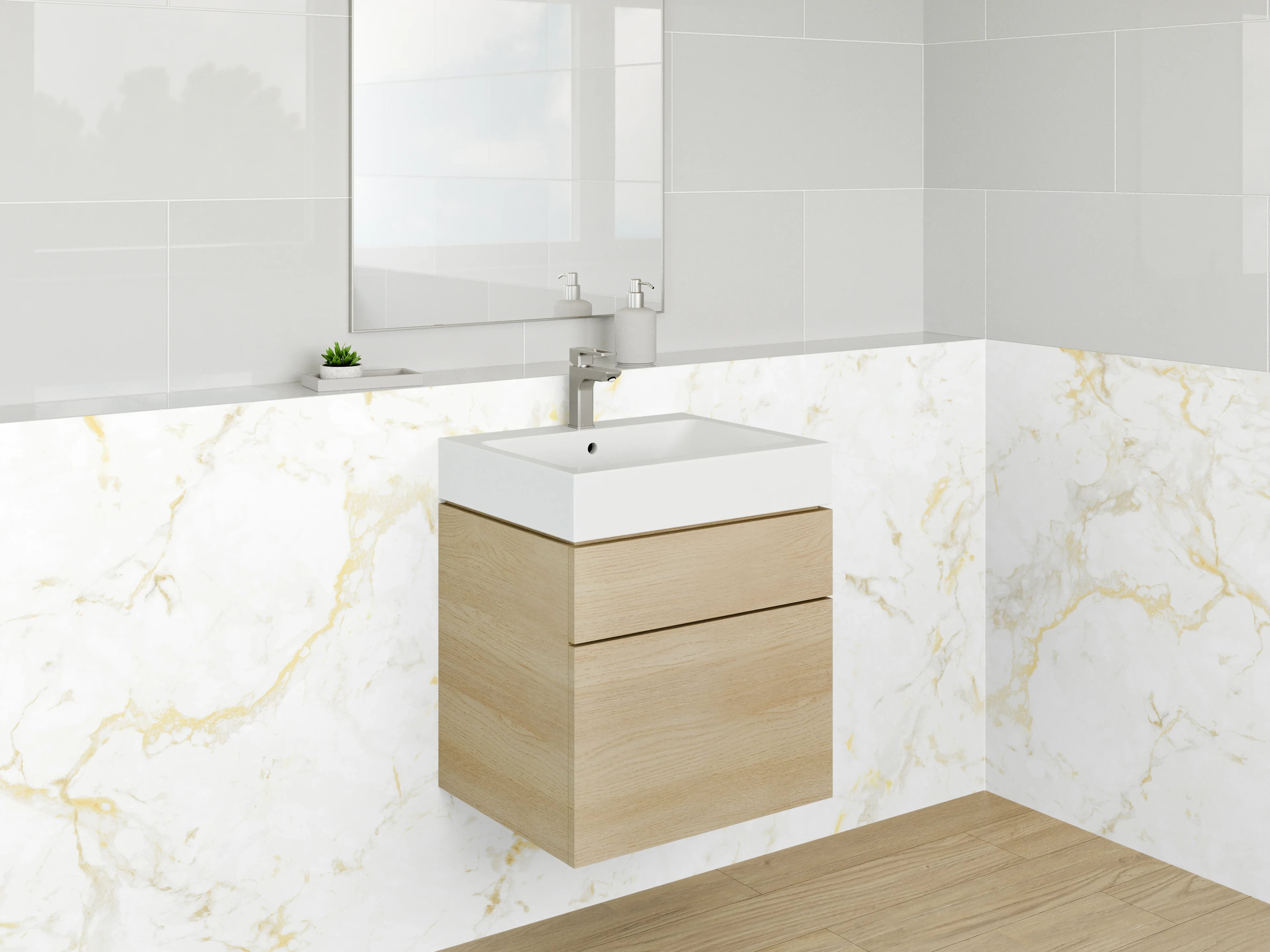 Waschbecken-Rückwand - Weiß-Goldene Marmor-Optik Oberfläche