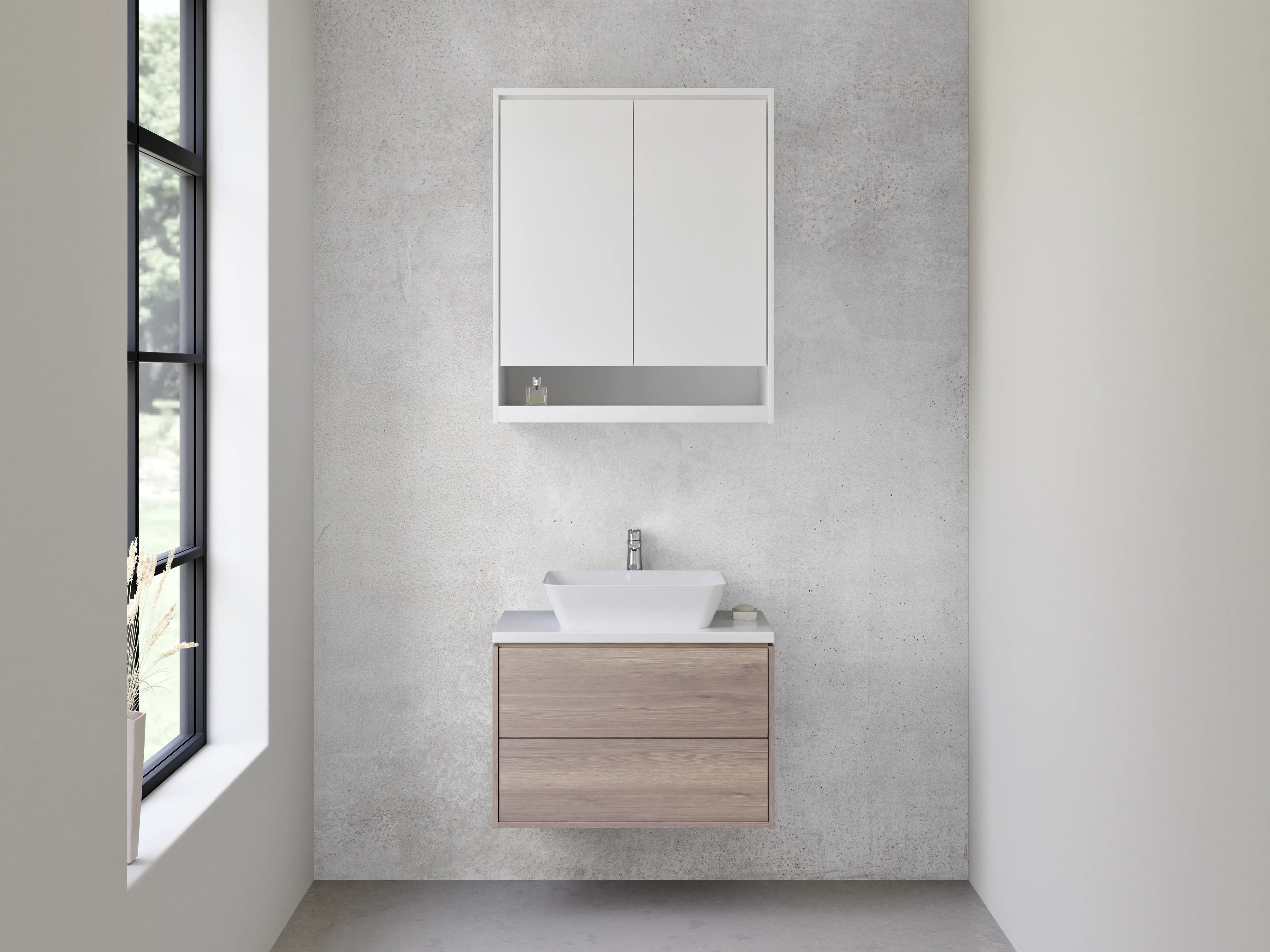 Waschbecken-Rückwand - Weiß-Graue Betonästhetik mit Nuancen