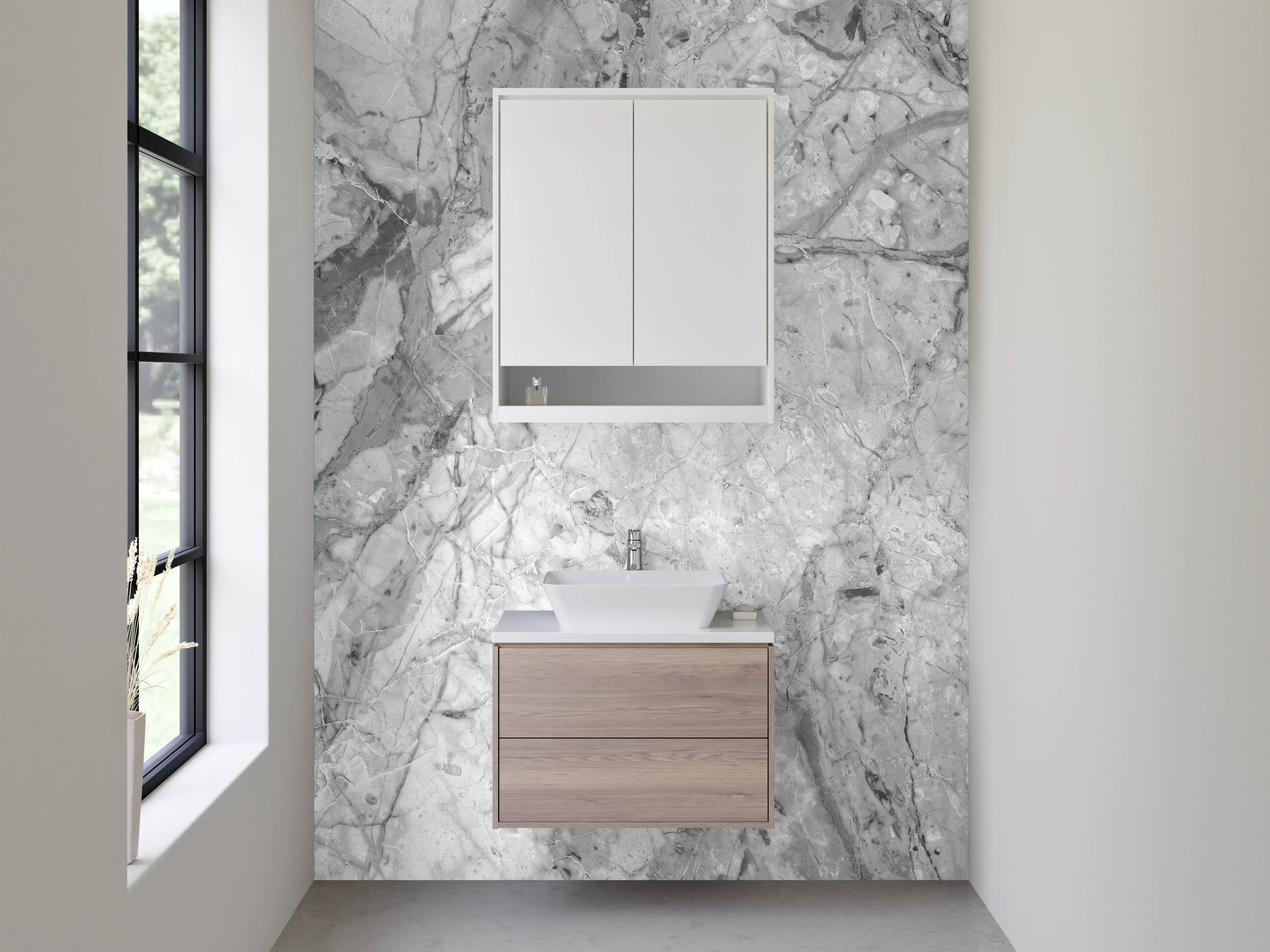 Waschbecken-Rückwand - Weiß-Graue Marmoroptik für Bad & Küche