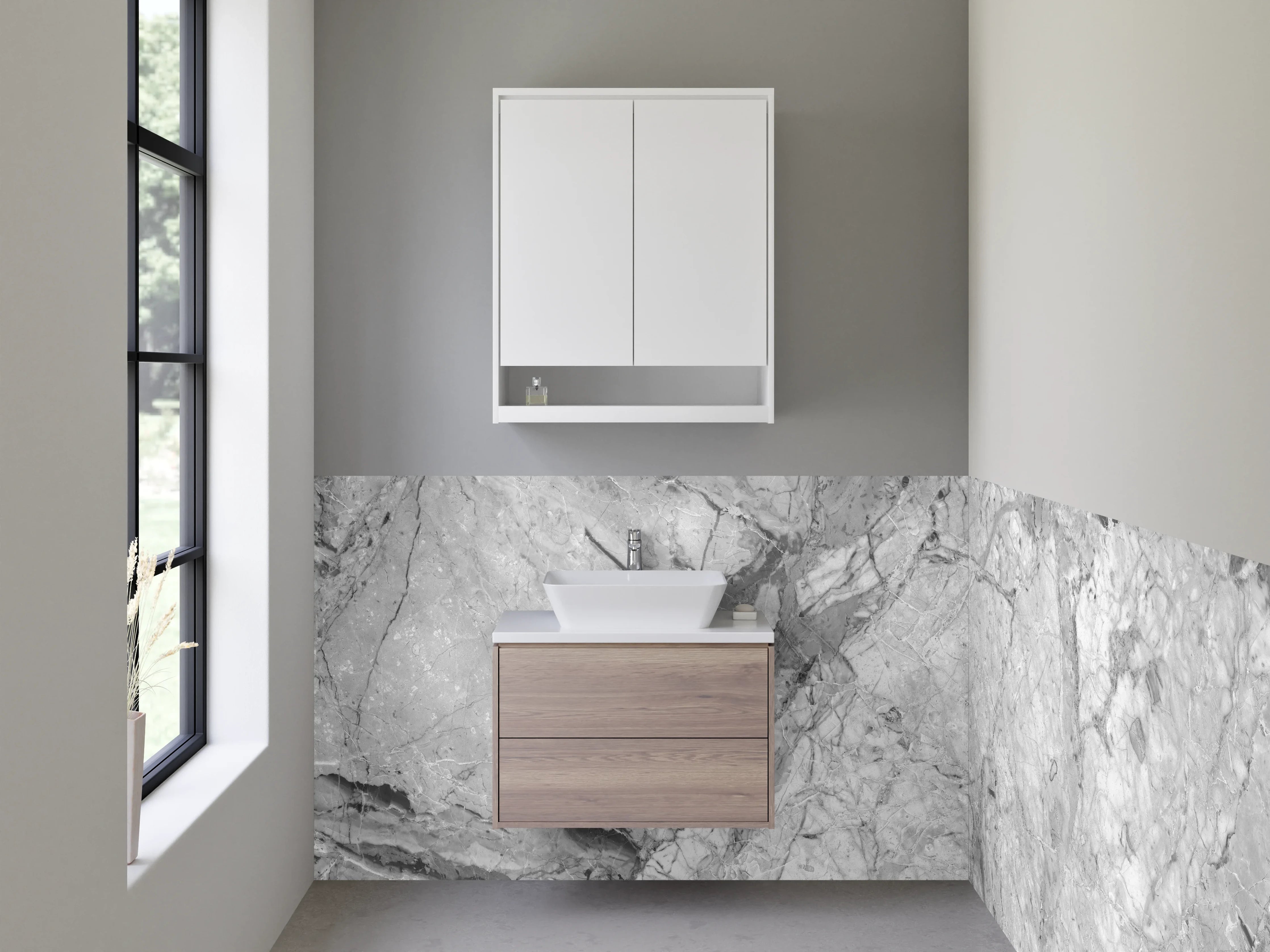 Waschbecken-Rückwand - Weiß-Graue Marmoroptik für Bad & Küche