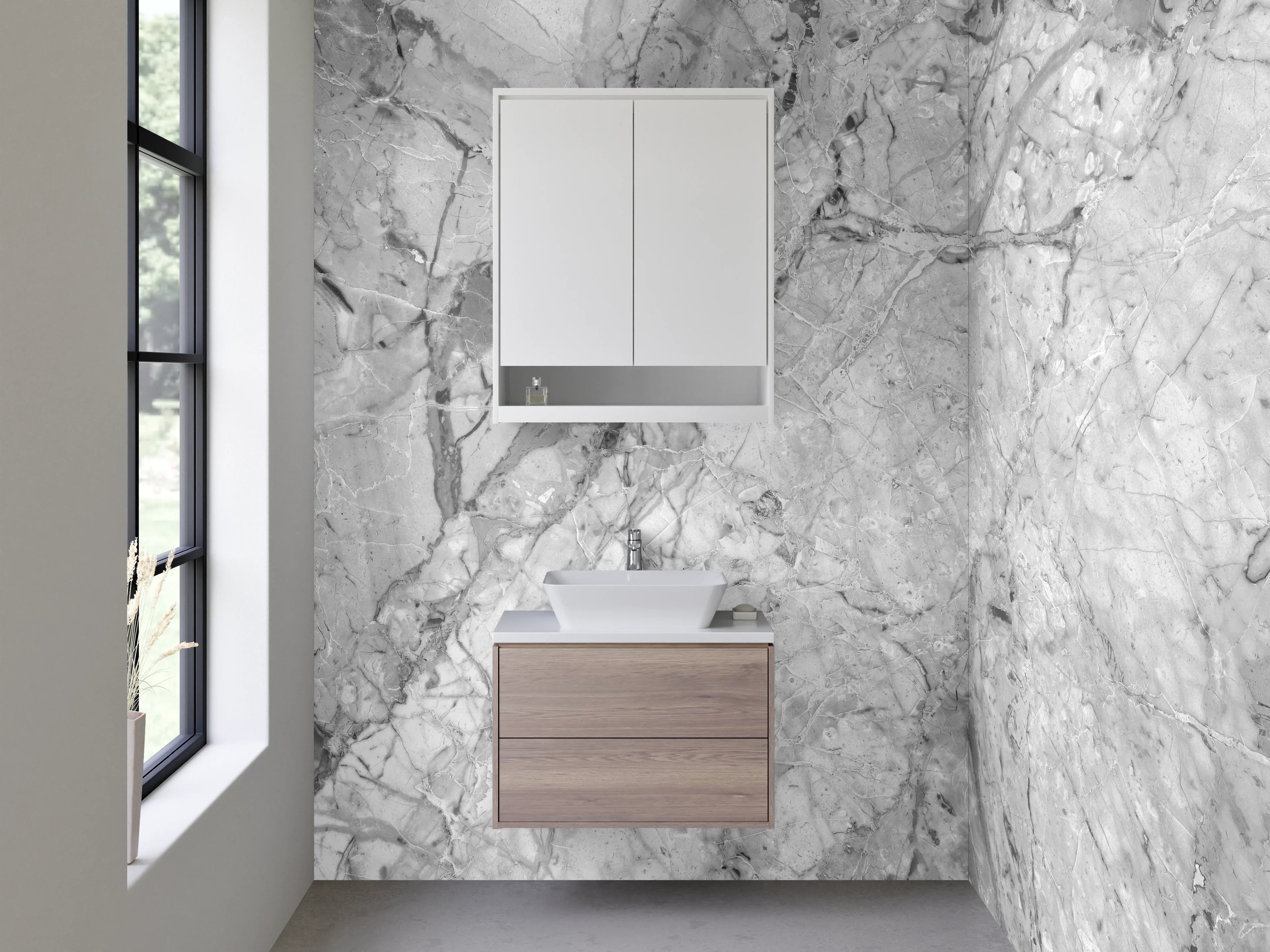 Waschbecken-Rückwand - Weiß-Graue Marmoroptik für Bad & Küche