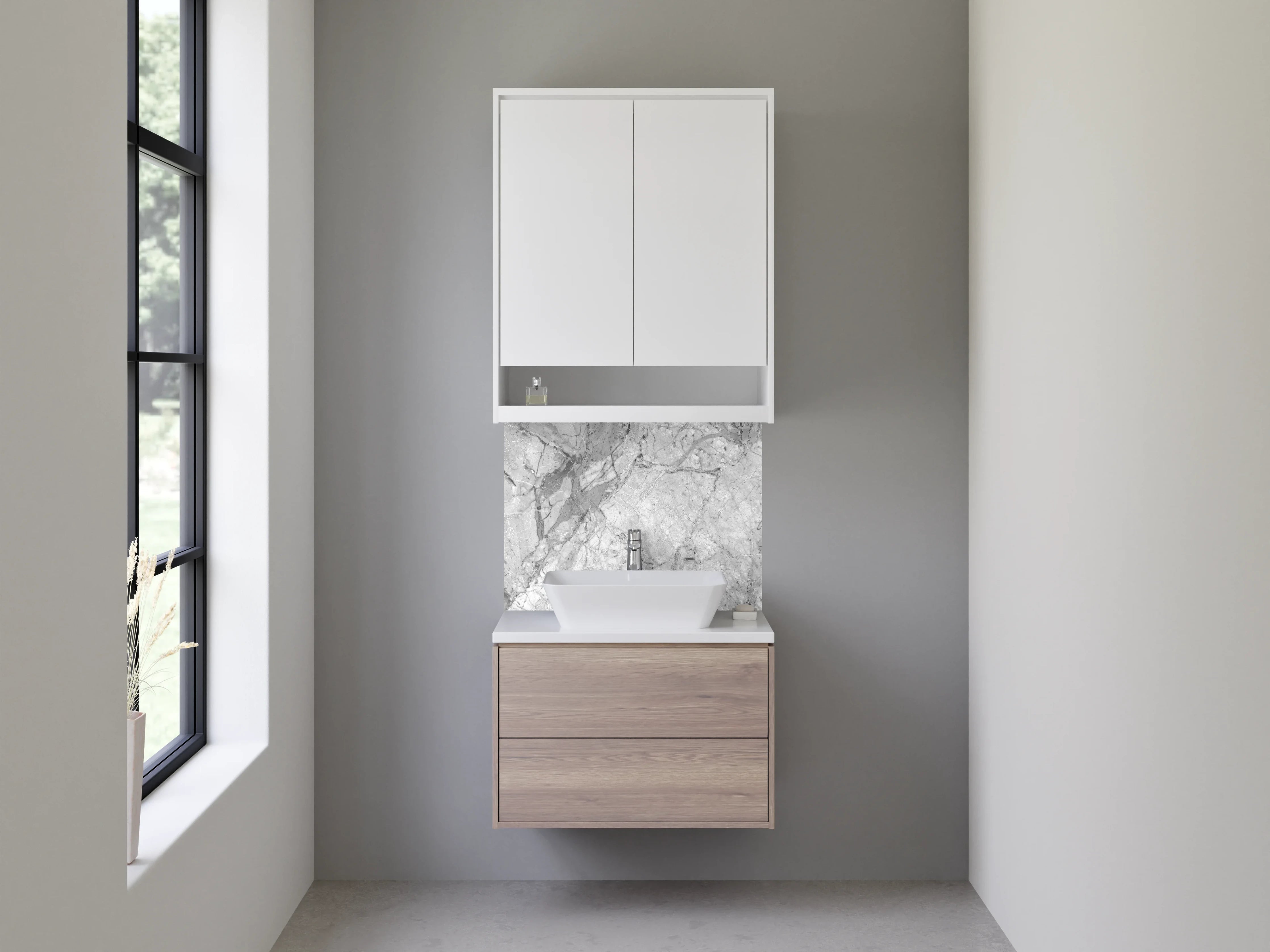 Waschbecken-Rückwand - Weiß-Graue Marmoroptik für Bad & Küche