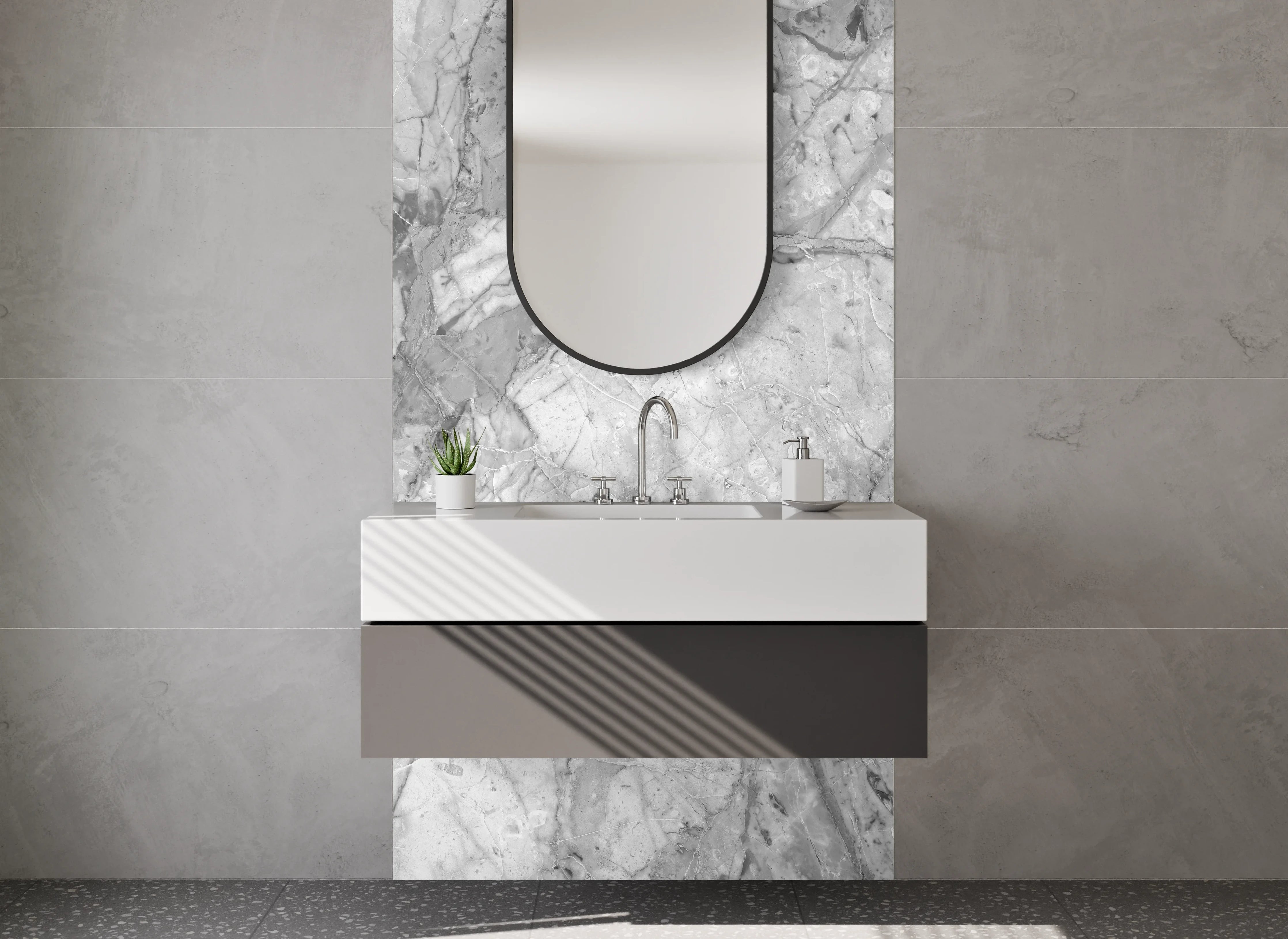 Waschbecken-Rückwand - Weiß-Graue Marmoroptik für Bad & Küche