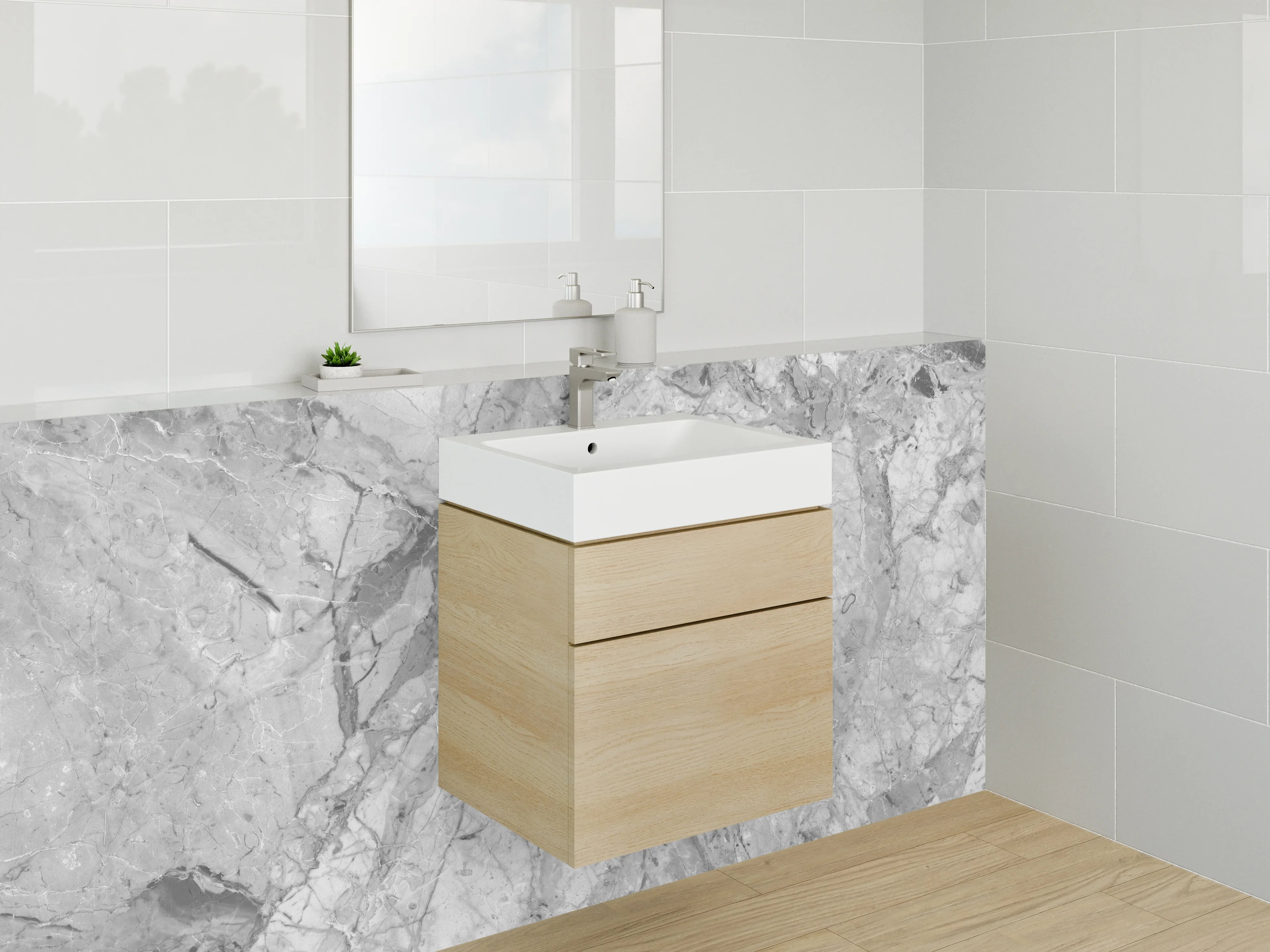 Waschbecken-Rückwand - Weiß-Graue Marmoroptik für Bad & Küche