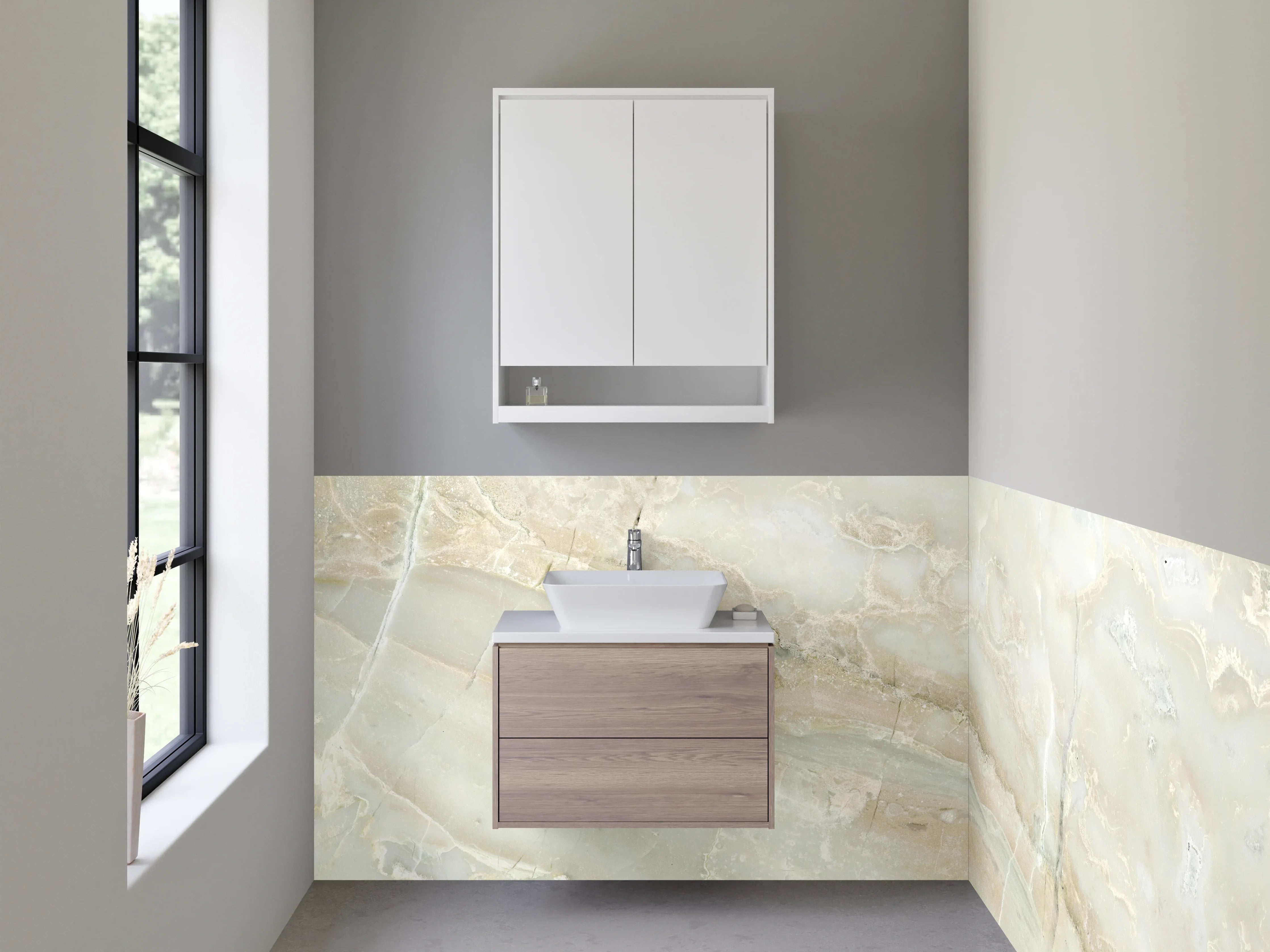 Waschbecken-Rückwand - Weiß-beige Marmorstruktur für moderne Räume