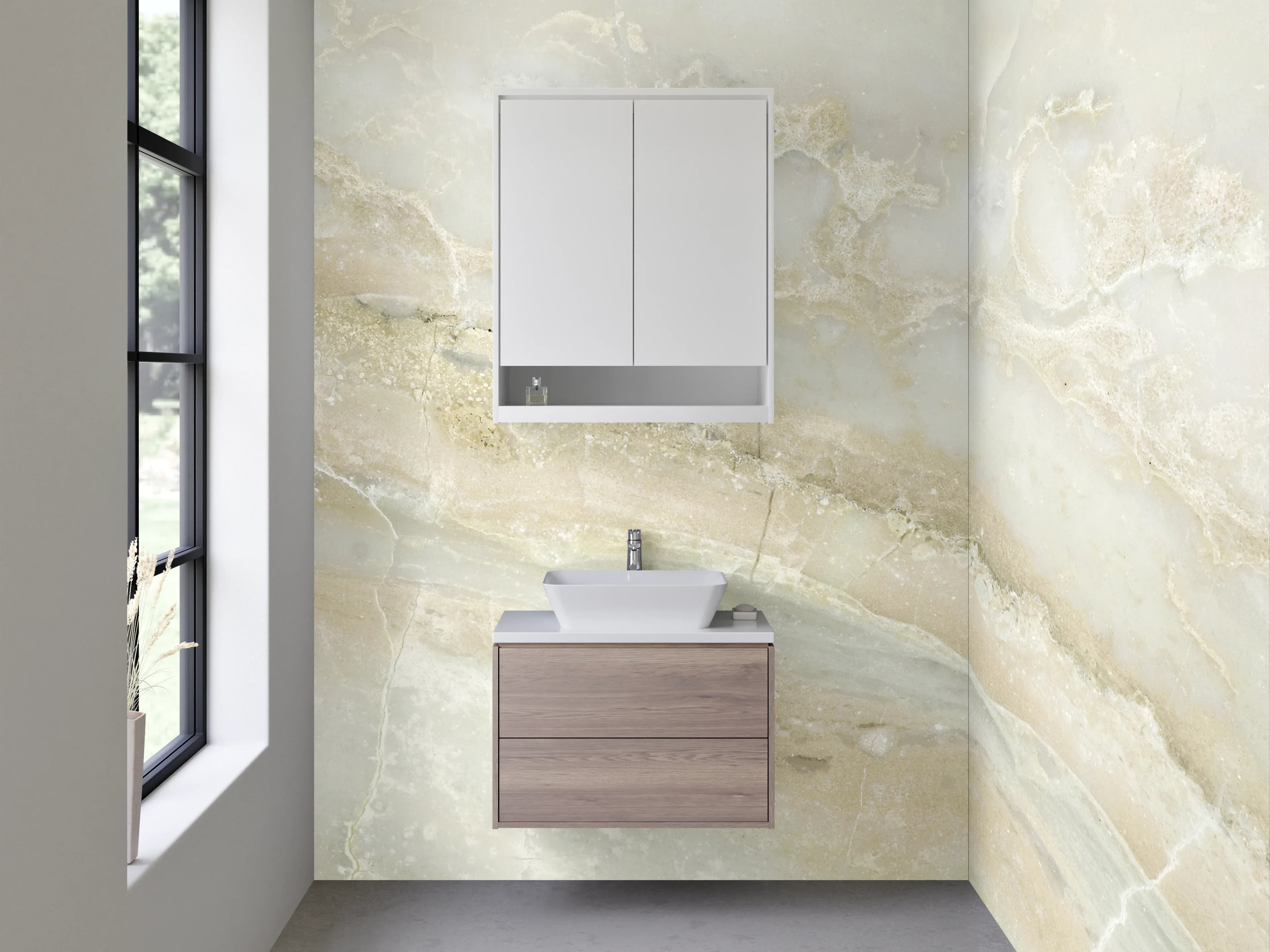 Waschbecken-Rückwand - Weiß-beige Marmorstruktur für moderne Räume