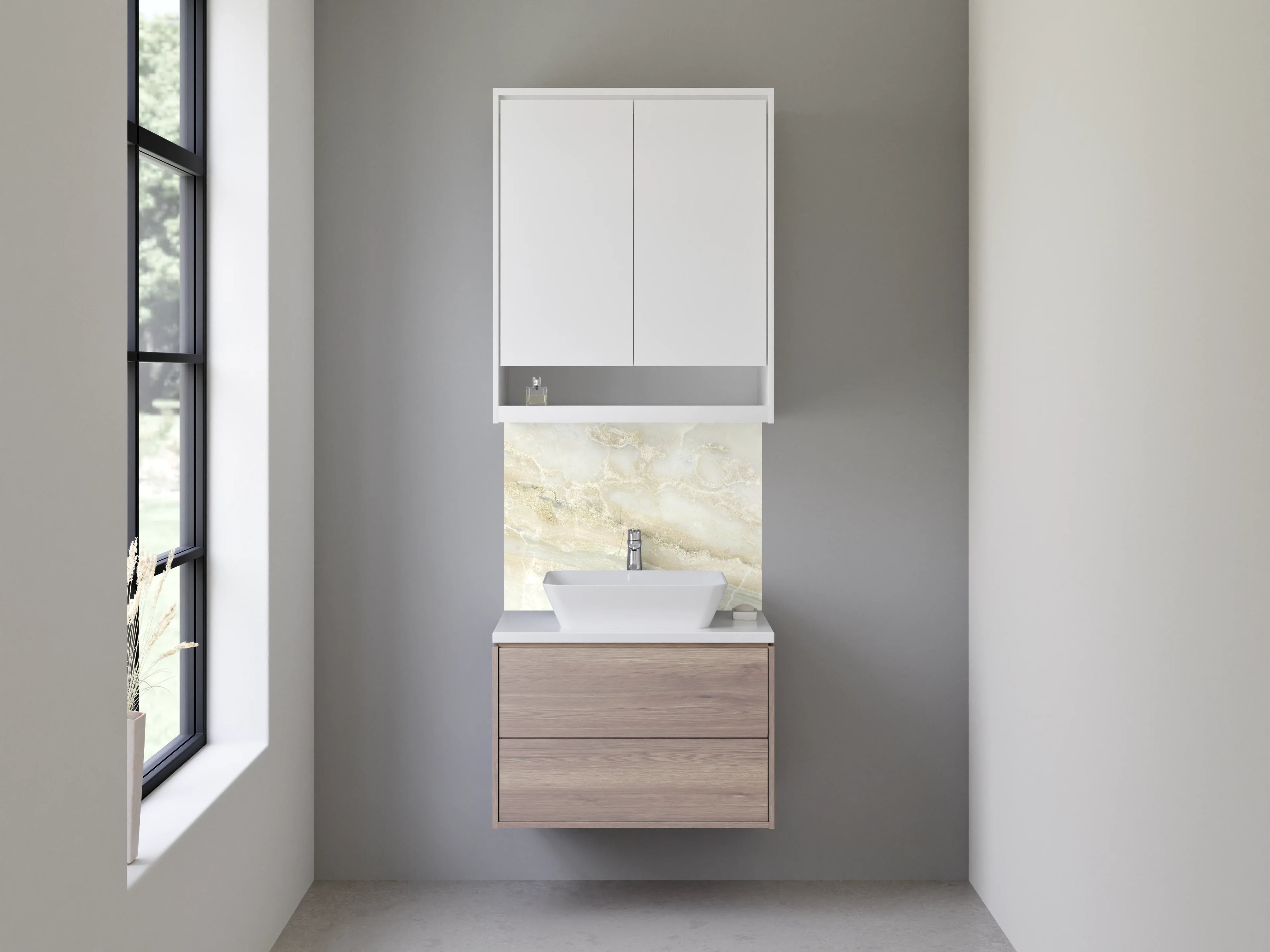 Waschbecken-Rückwand - Weiß-beige Marmorstruktur für moderne Räume