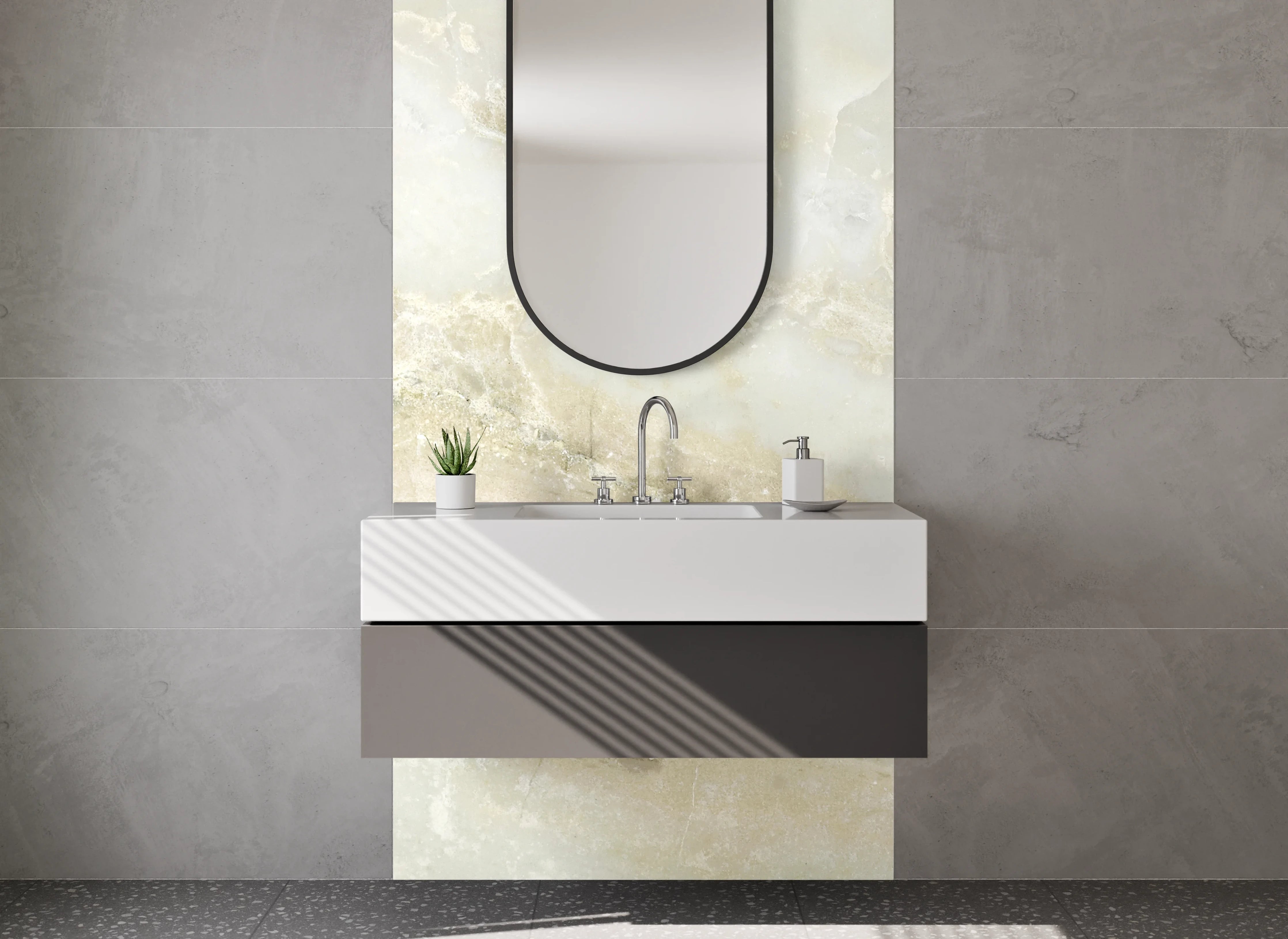 Waschbecken-Rückwand - Weiß-beige Marmorstruktur für moderne Räume