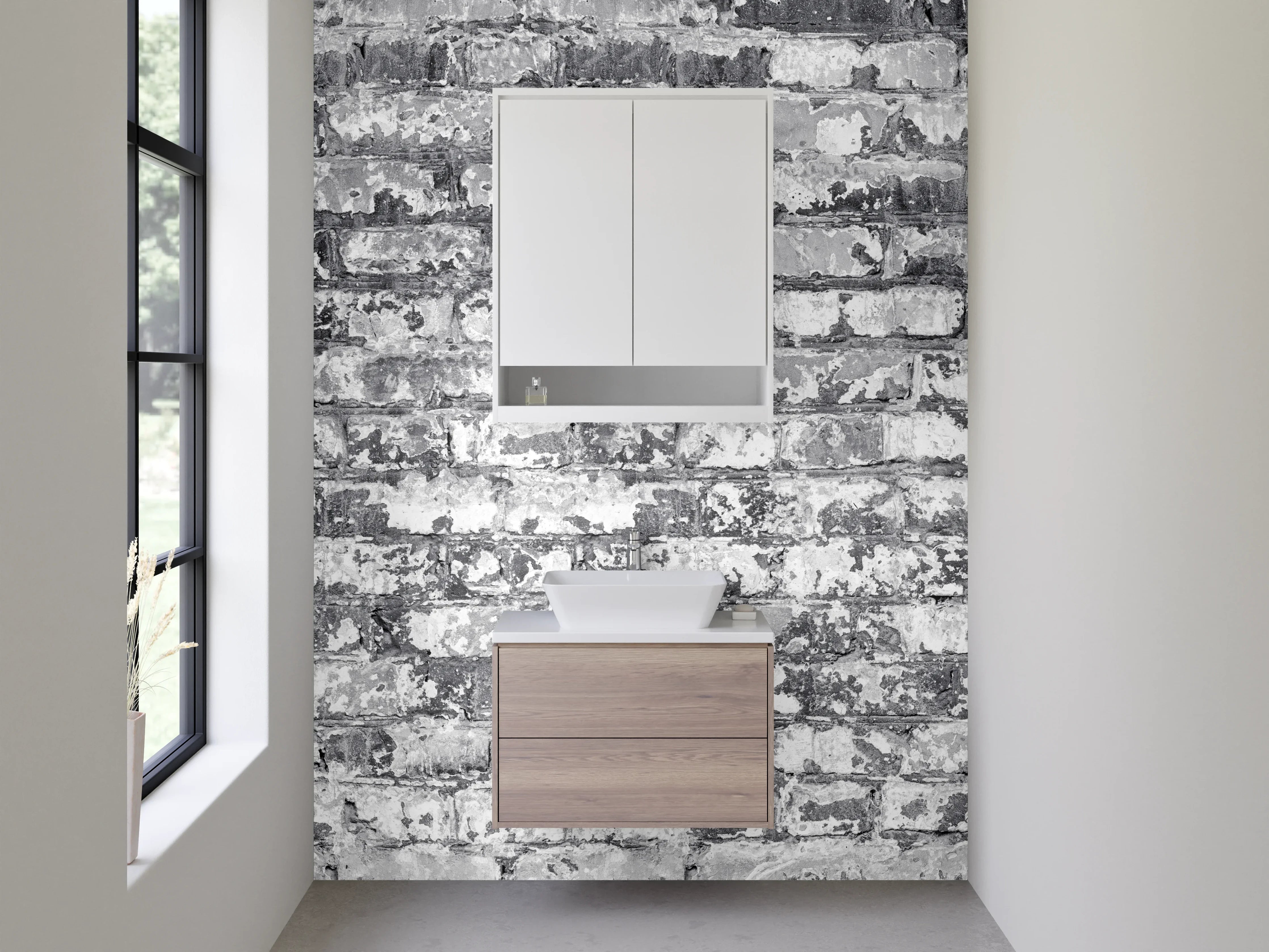 Waschbecken-Rückwand - Weiß-graue Backstein-Optik Fliesenmuster