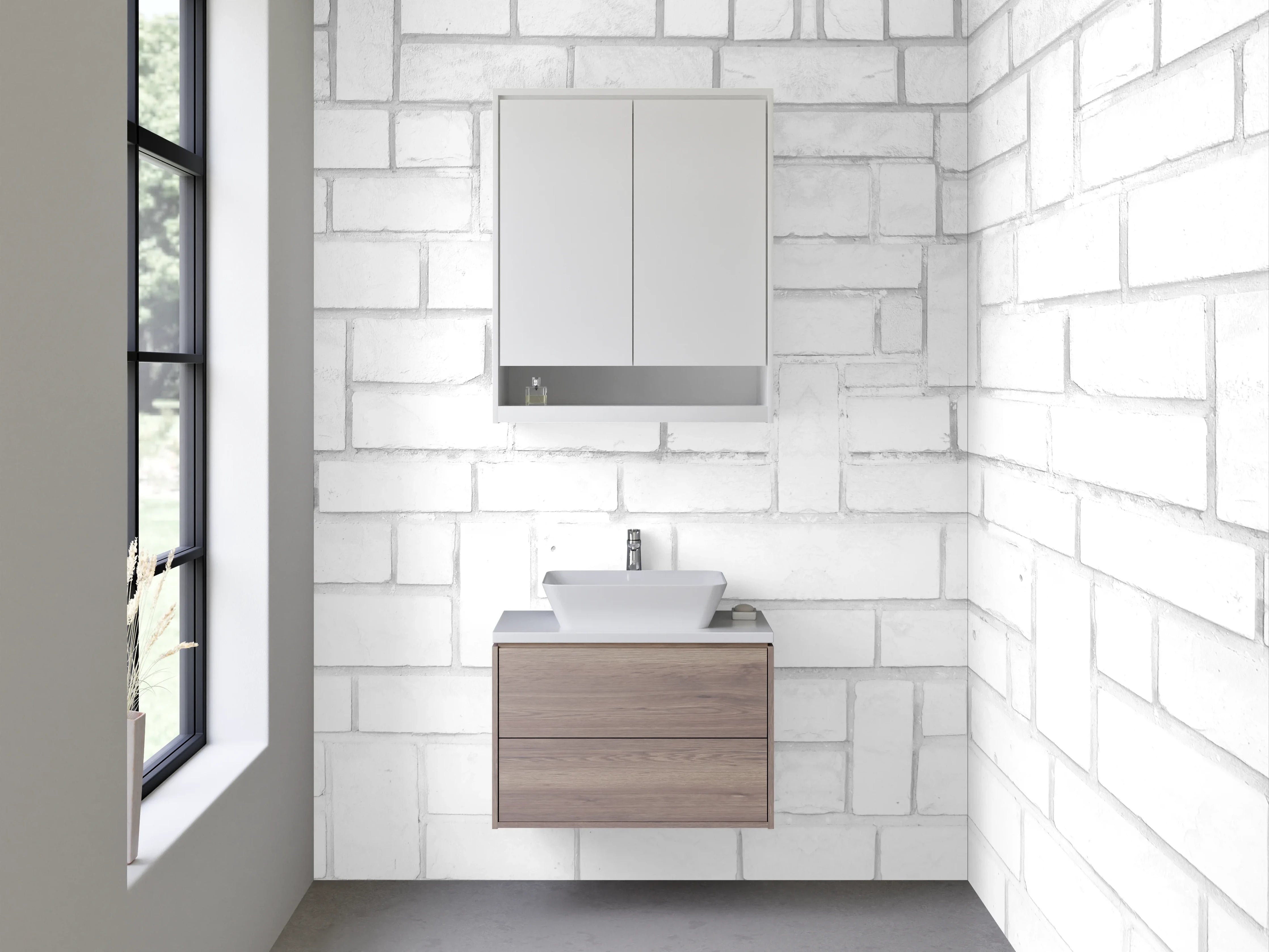 Waschbecken-Rückwand - Weiß-graue Fliesenstruktur minimalistisch