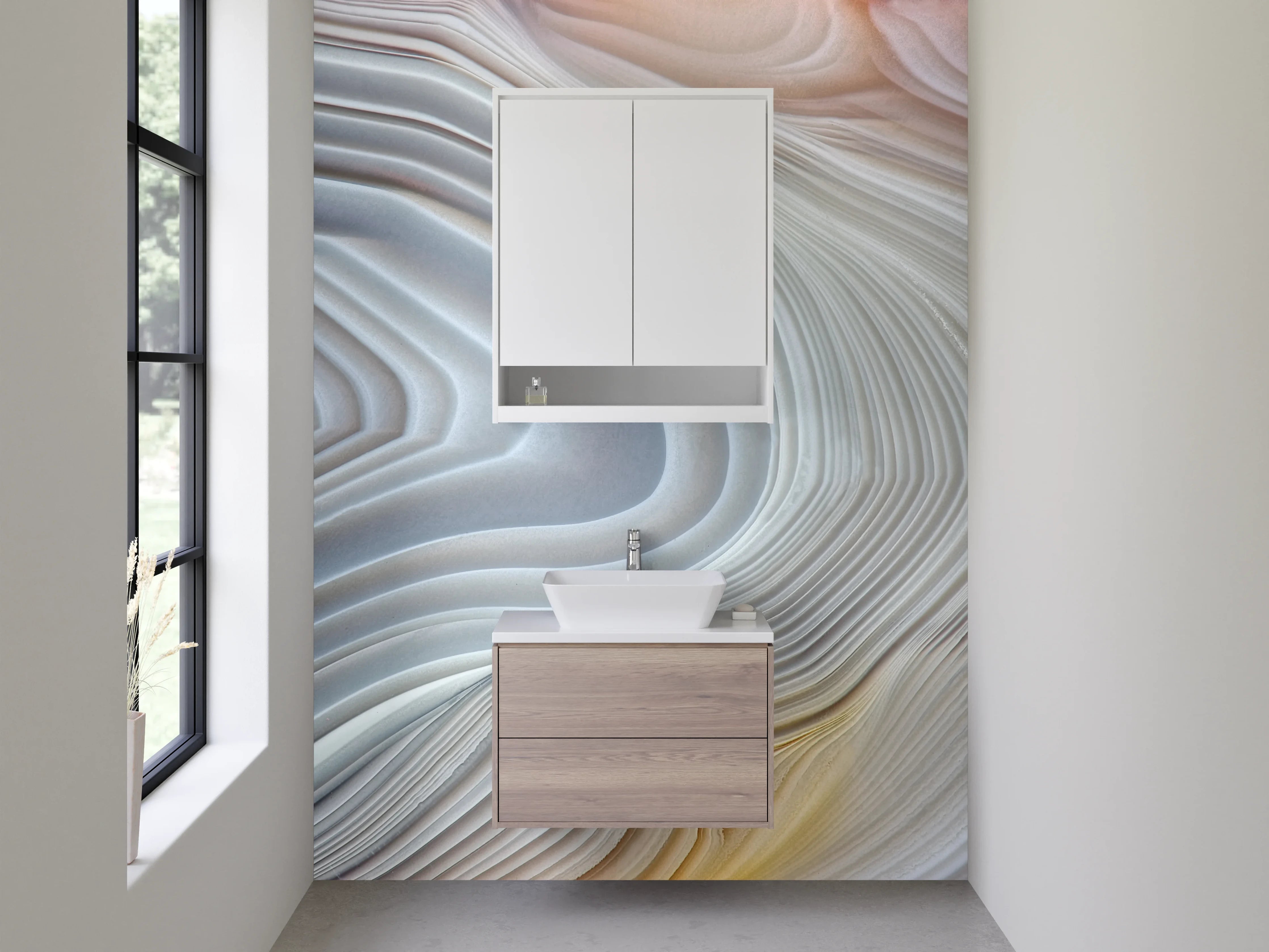 Waschbecken-Rückwand - Weiß-graue Marmor-Optik Abstrakt