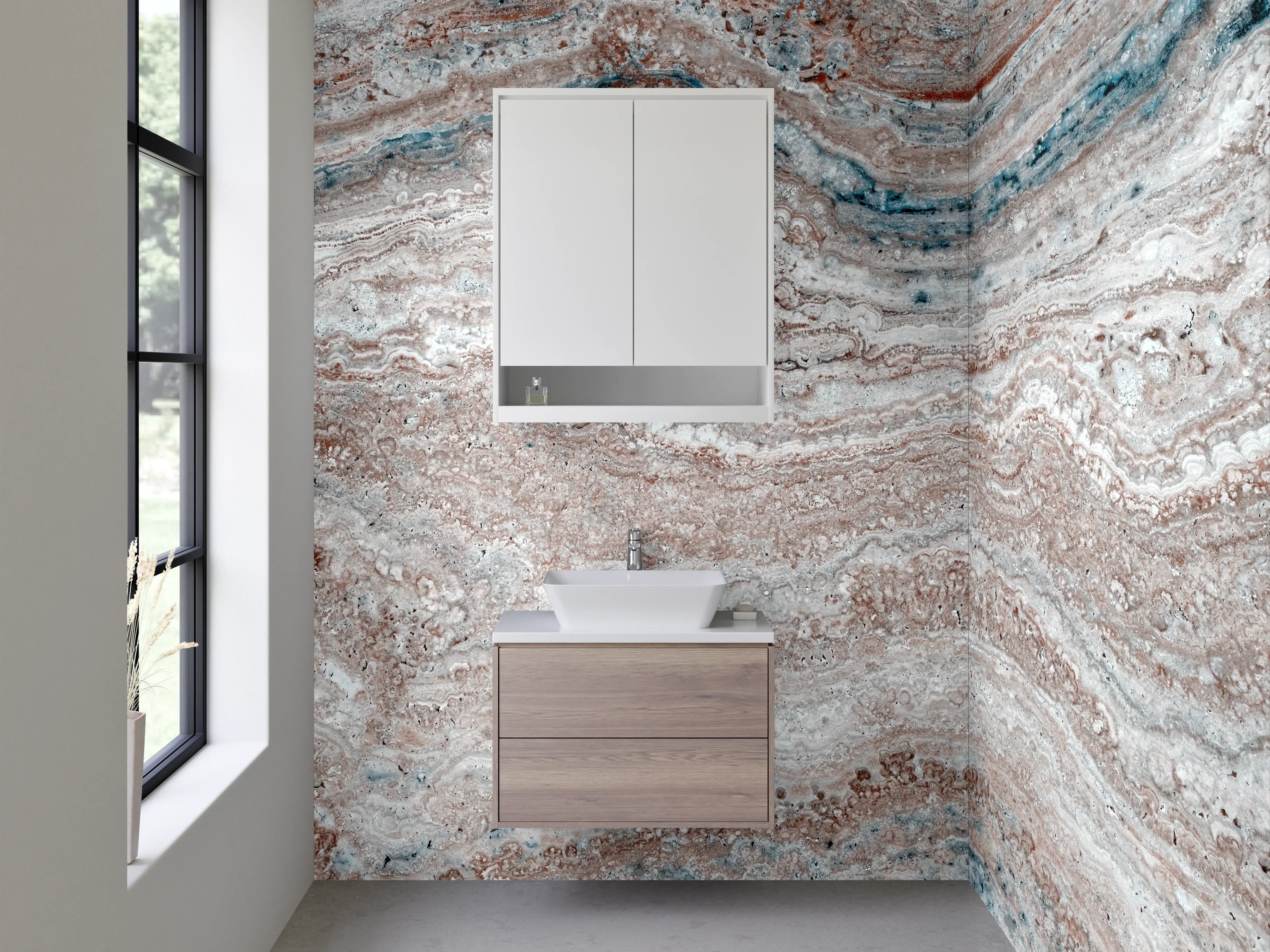 Waschbecken-Rückwand - Weiß-graue Marmor-Optik Struktur