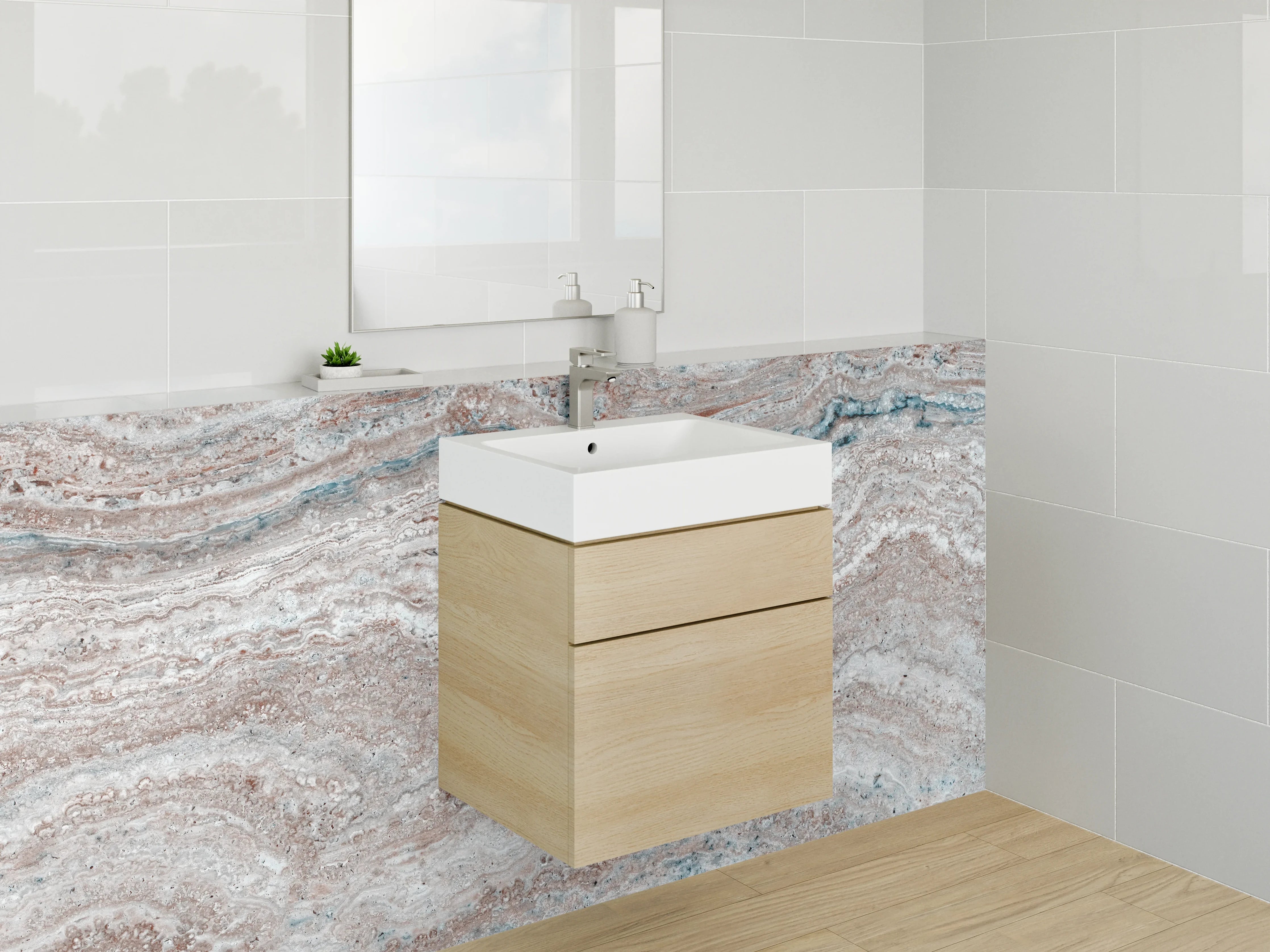 Waschbecken-Rückwand - Weiß-graue Marmor-Optik Struktur