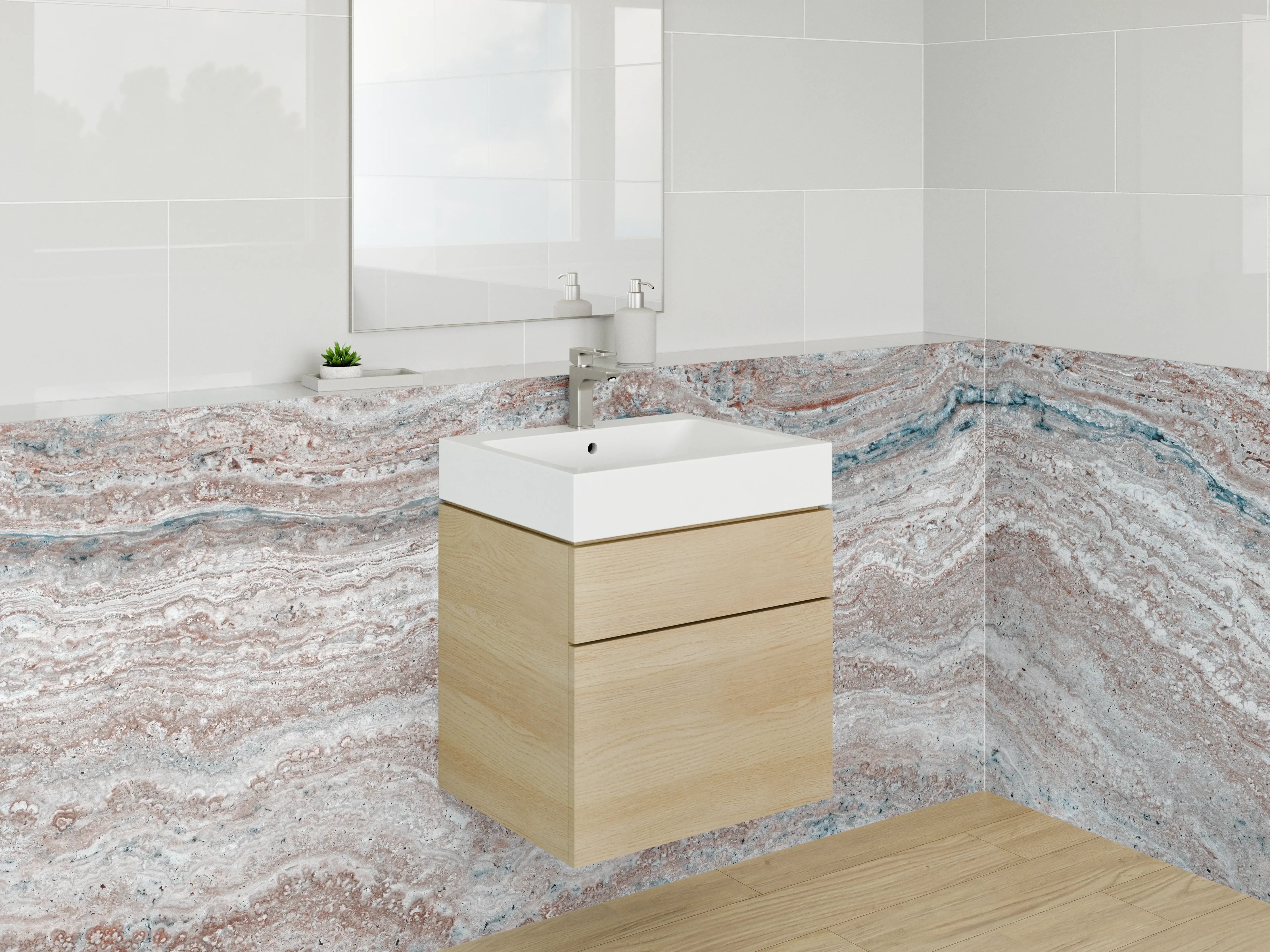 Waschbecken-Rückwand - Weiß-graue Marmor-Optik Struktur