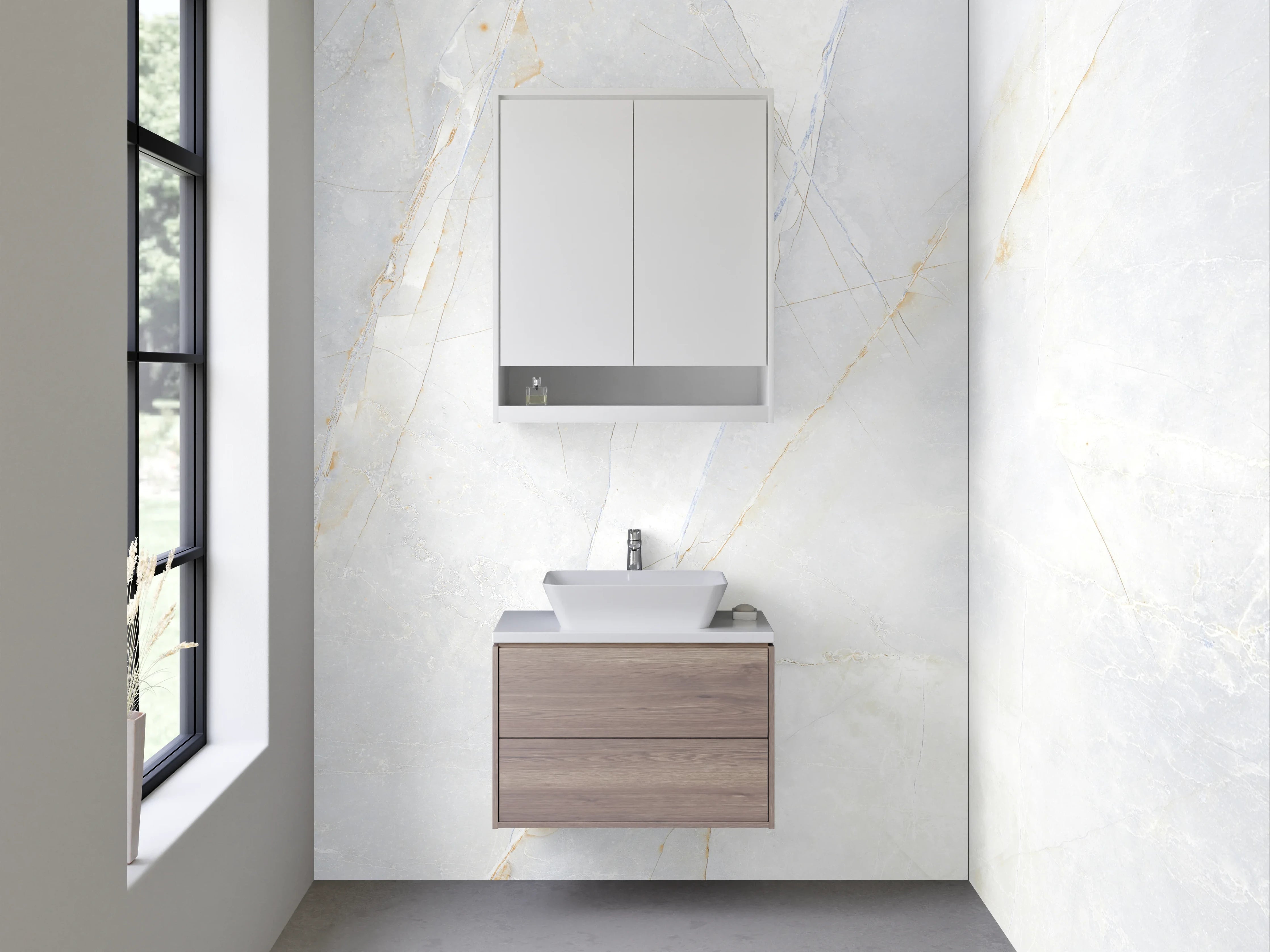 Waschbecken-Rückwand - Weiß-graue Marmor-Optik für Rückwände