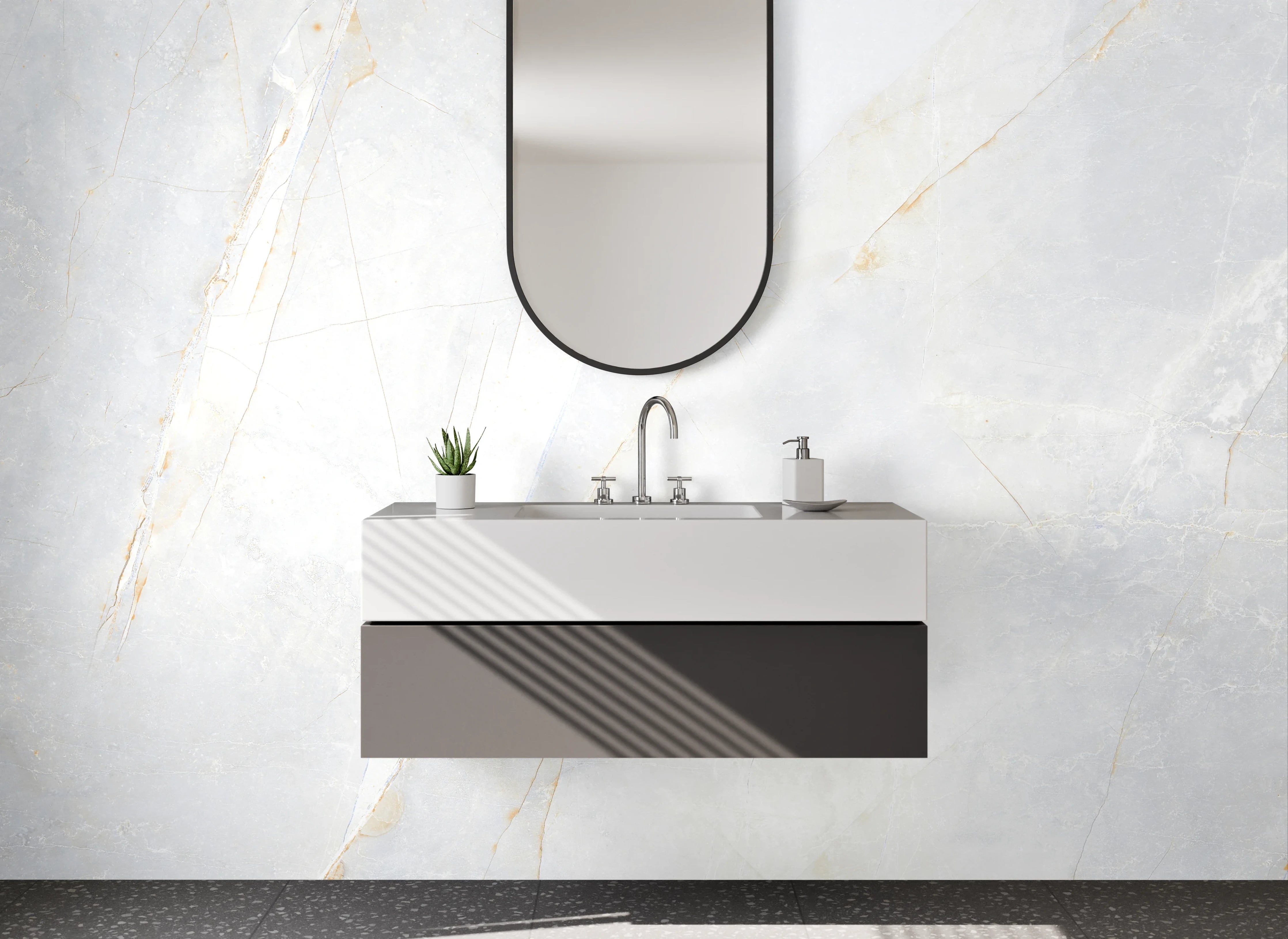 Waschbecken-Rückwand - Weiß-graue Marmor-Optik für Rückwände