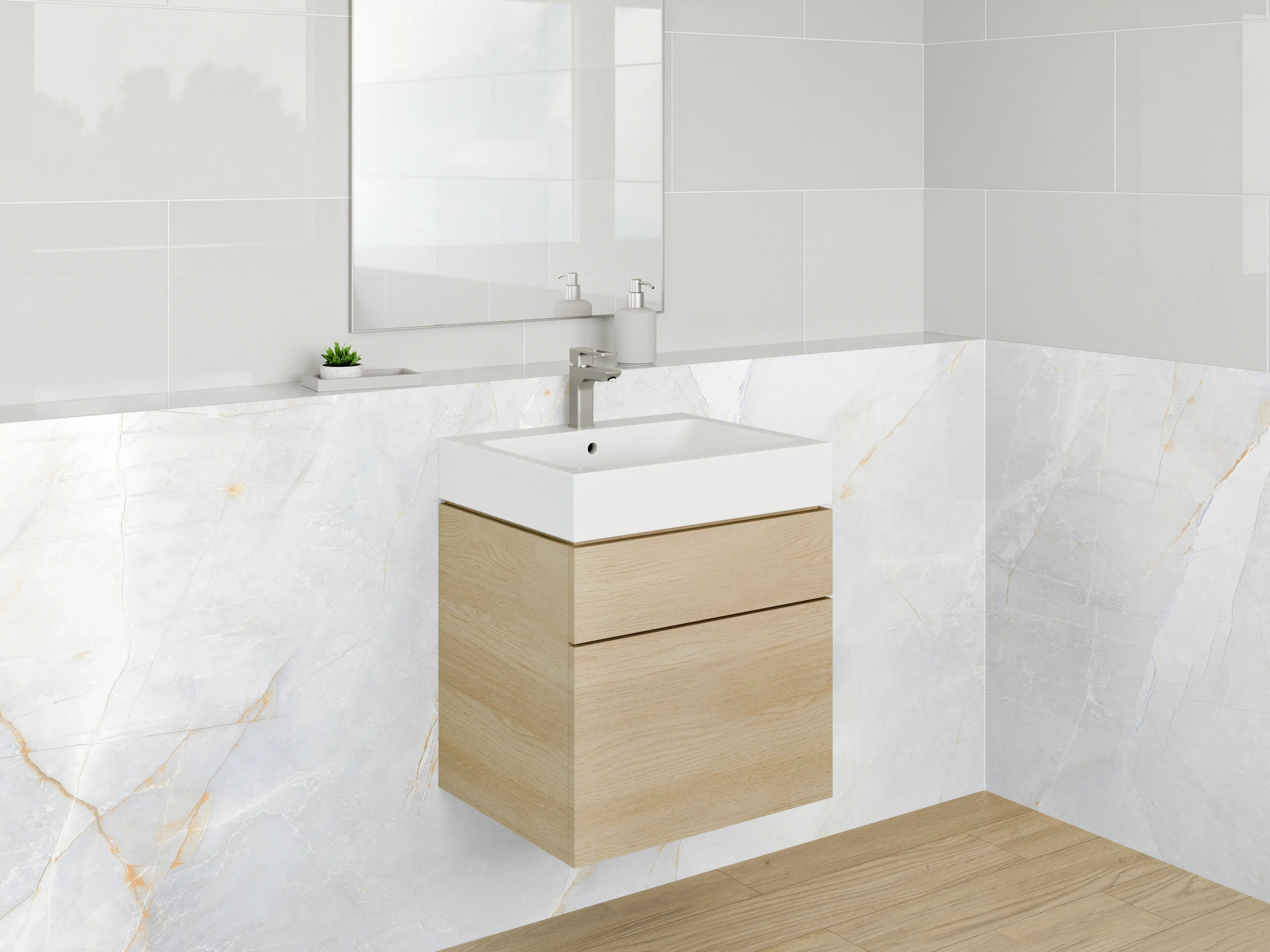 Waschbecken-Rückwand - Weiß-graue Marmor-Optik für Rückwände