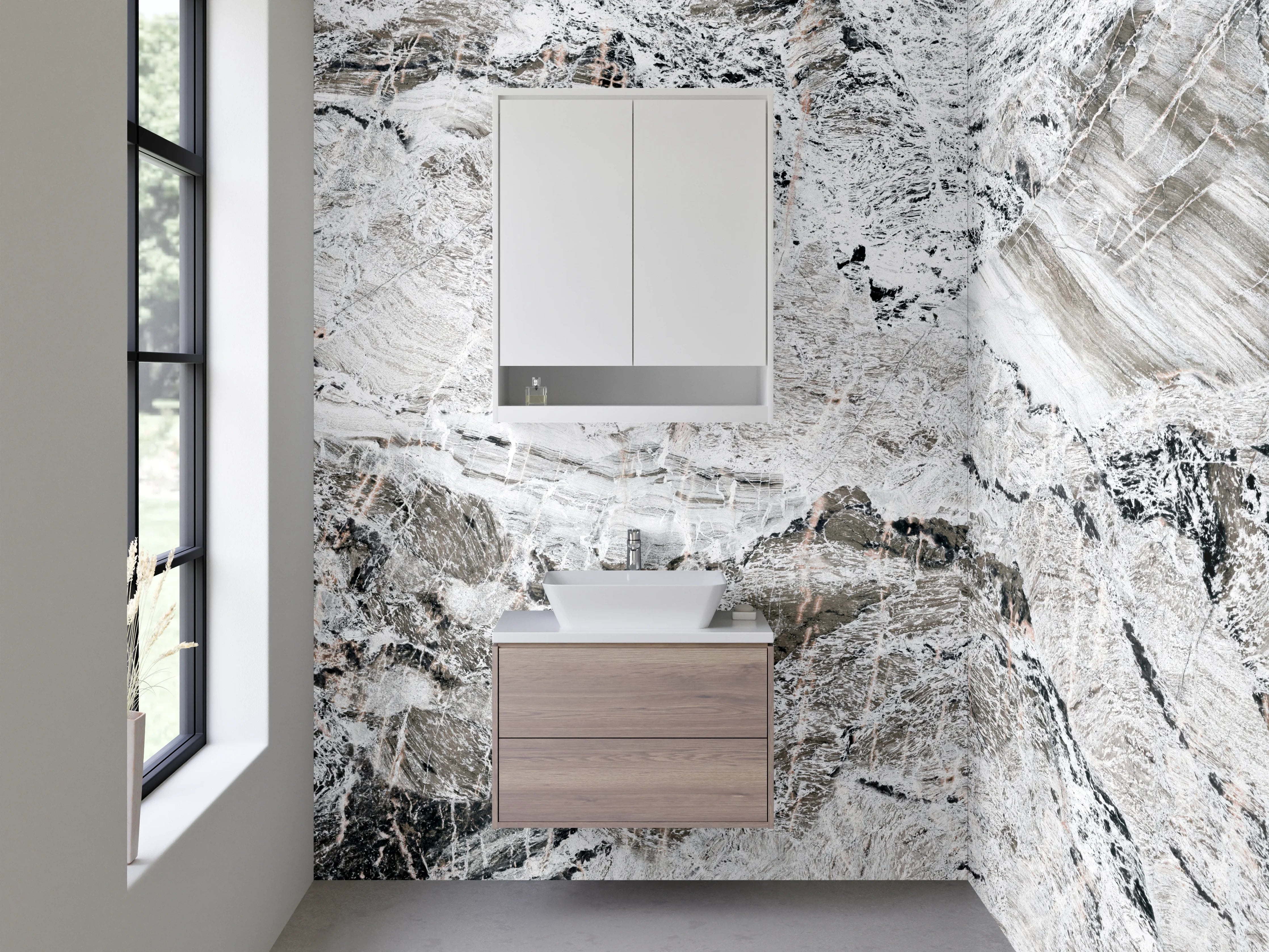 Waschbecken-Rückwand - Weiß-graue Marmoroptik für Rückwände