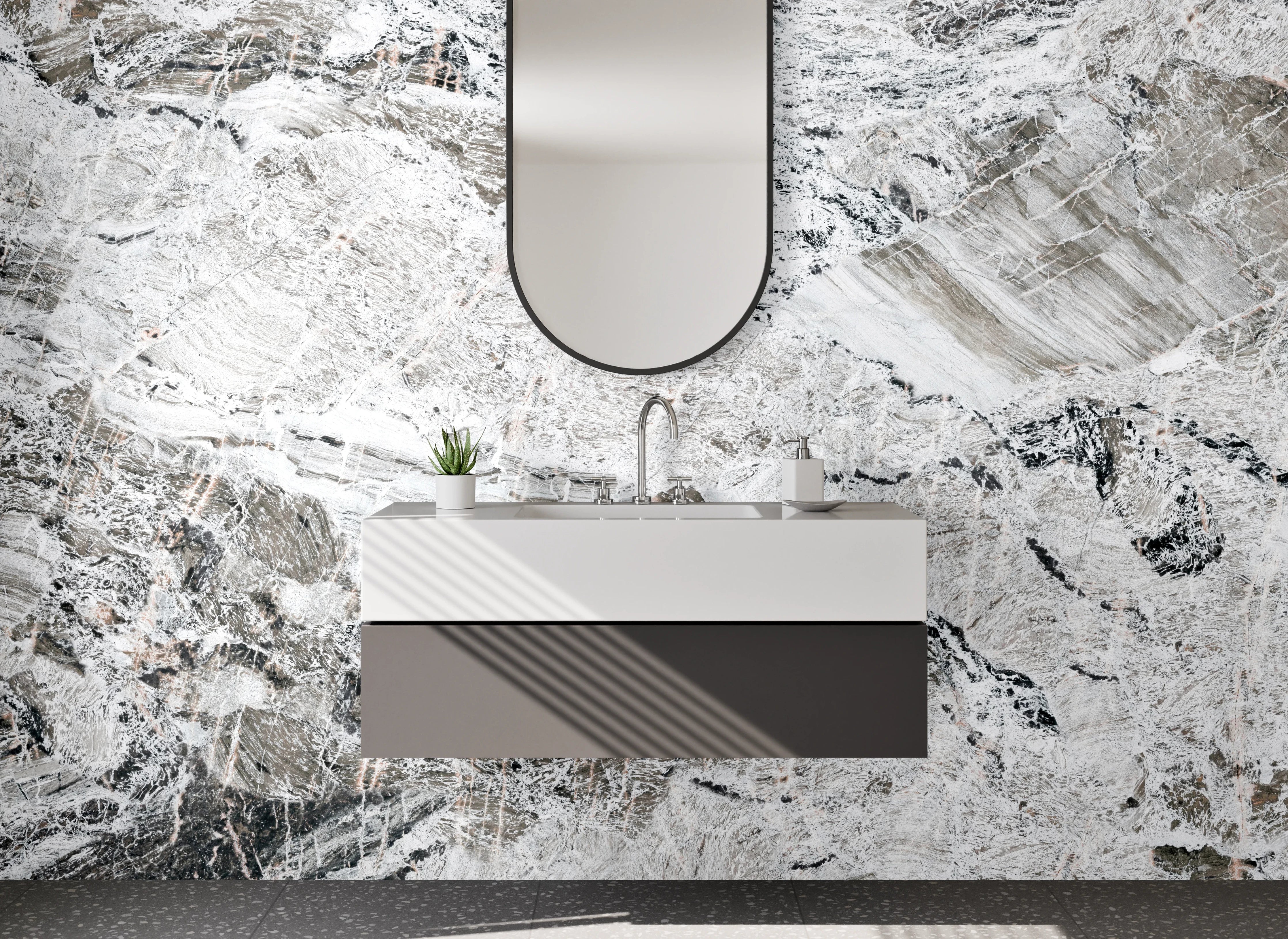 Waschbecken-Rückwand - Weiß-graue Marmoroptik für Rückwände