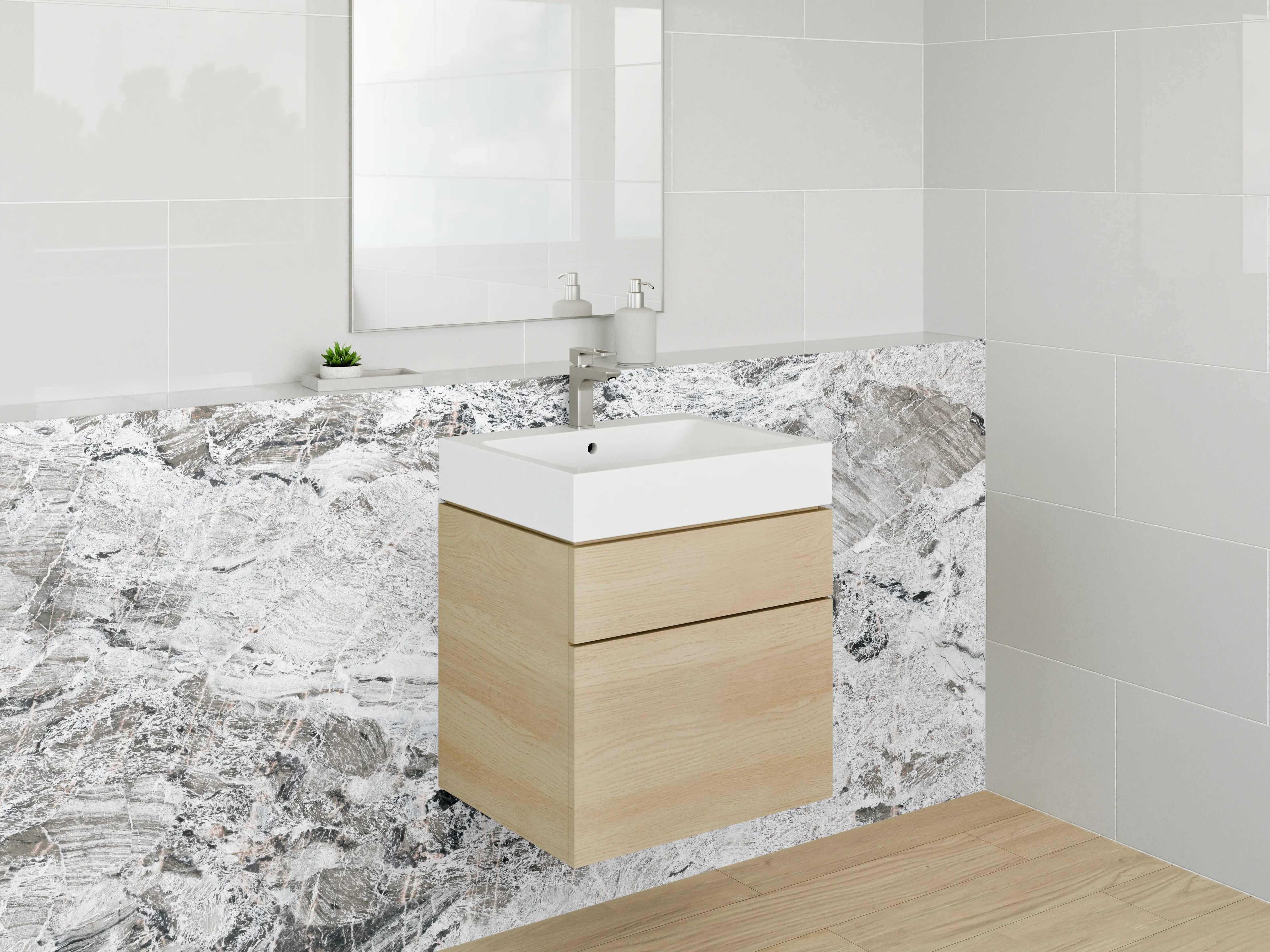 Waschbecken-Rückwand - Weiß-graue Marmoroptik für Rückwände