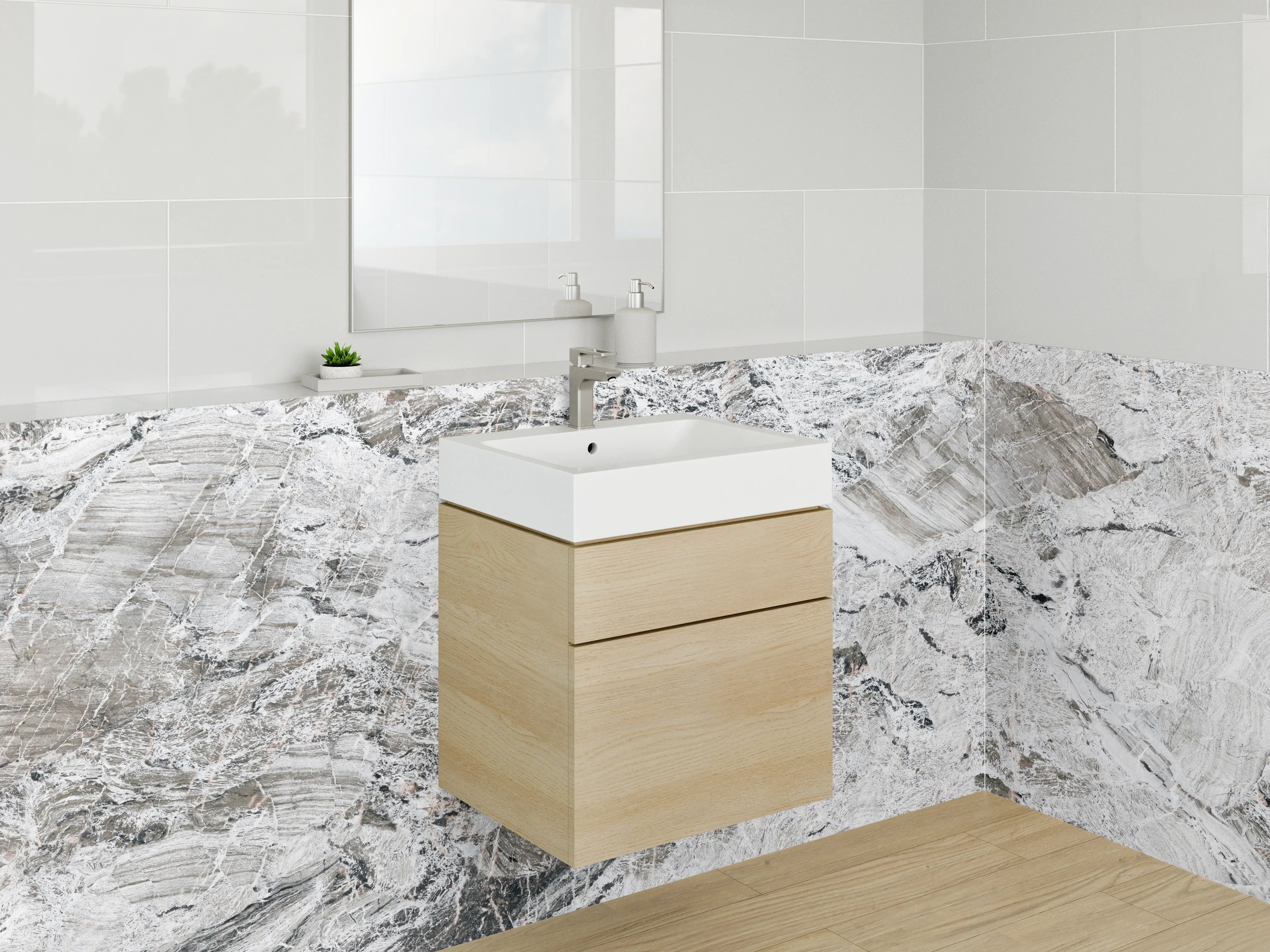 Waschbecken-Rückwand - Weiß-graue Marmoroptik für Rückwände