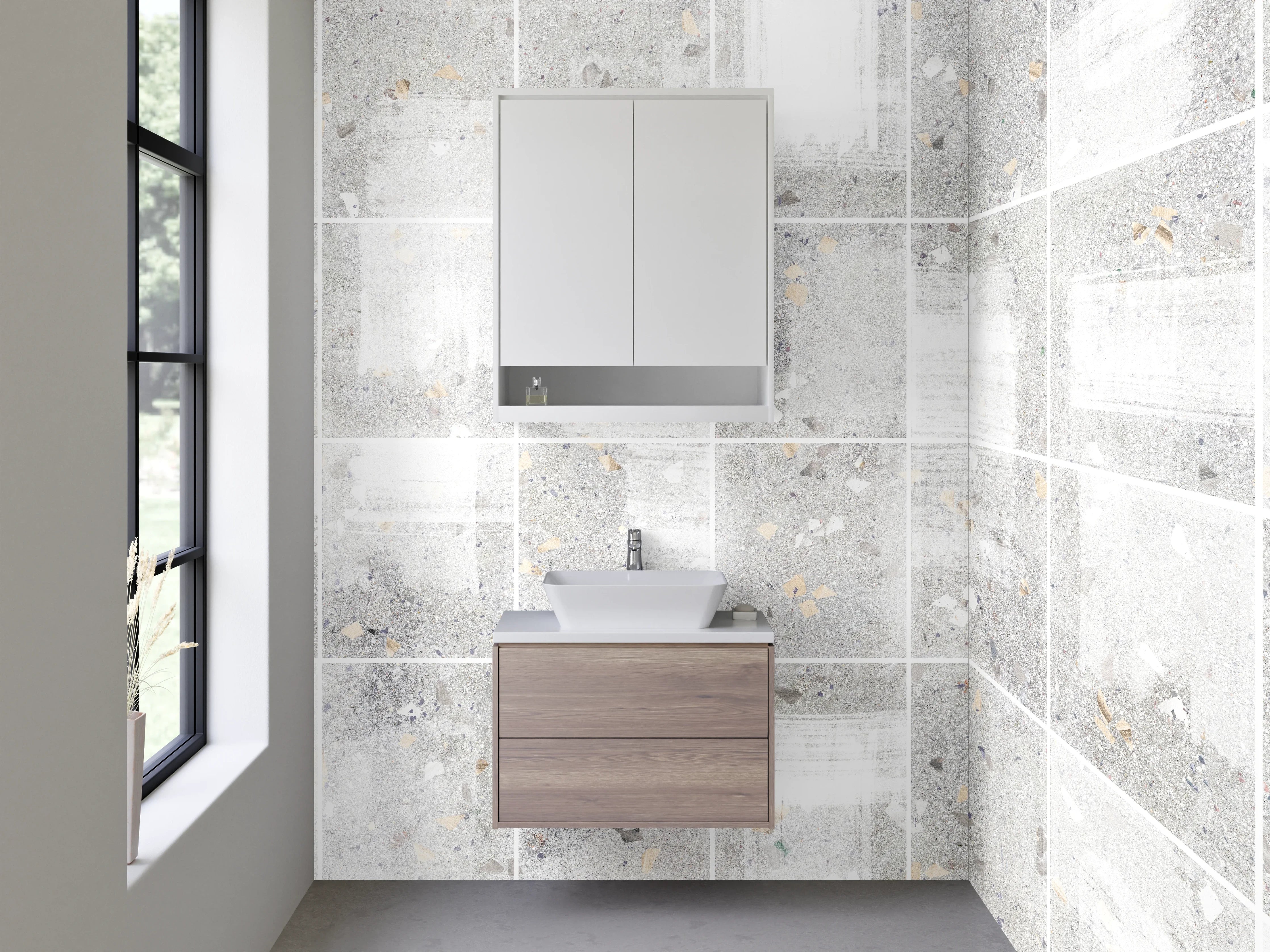 Waschbecken-Rückwand - Weiß-graue Mosaik Fliesenstruktur