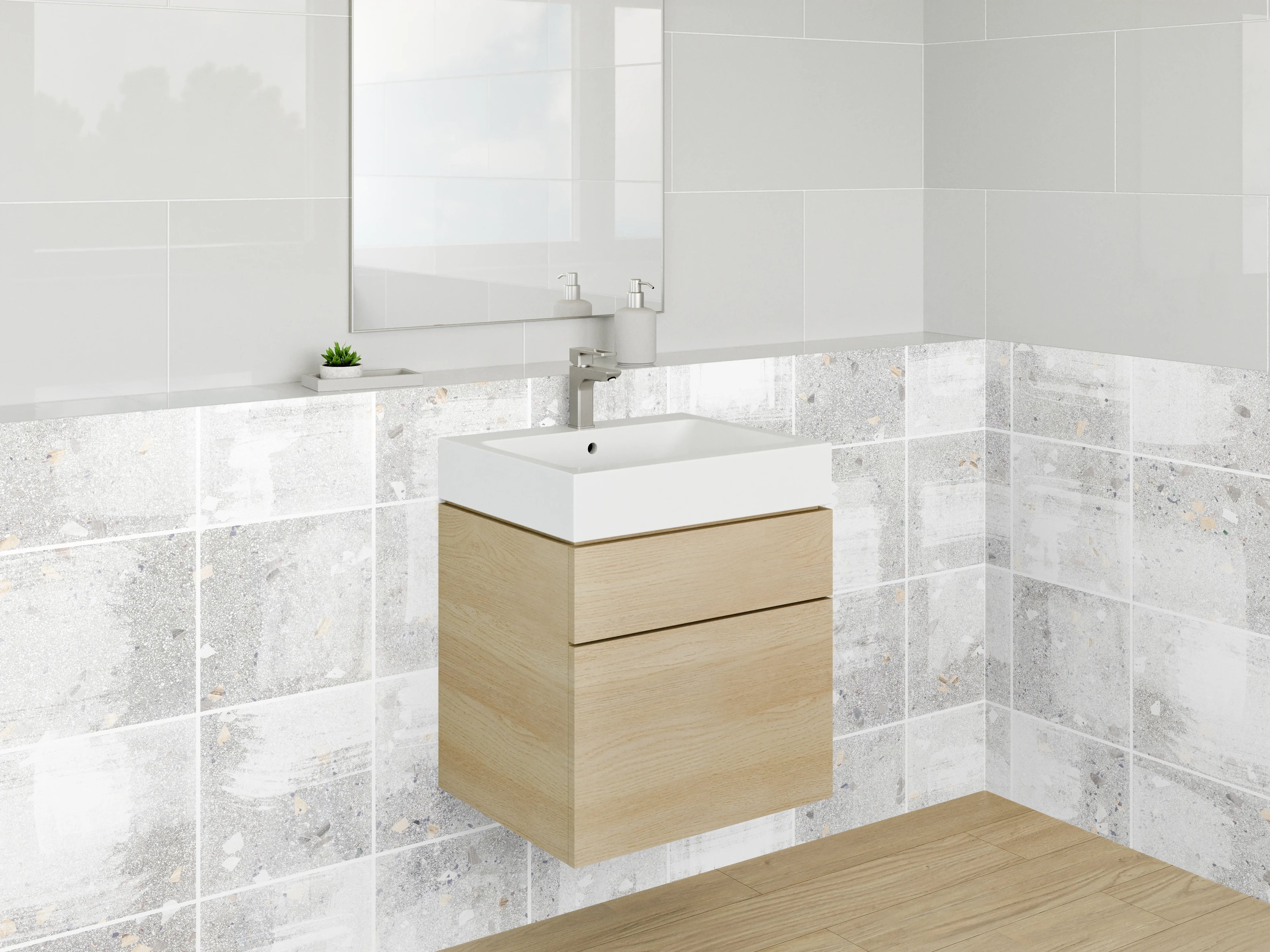 Waschbecken-Rückwand - Weiß-graue Mosaik Fliesenstruktur