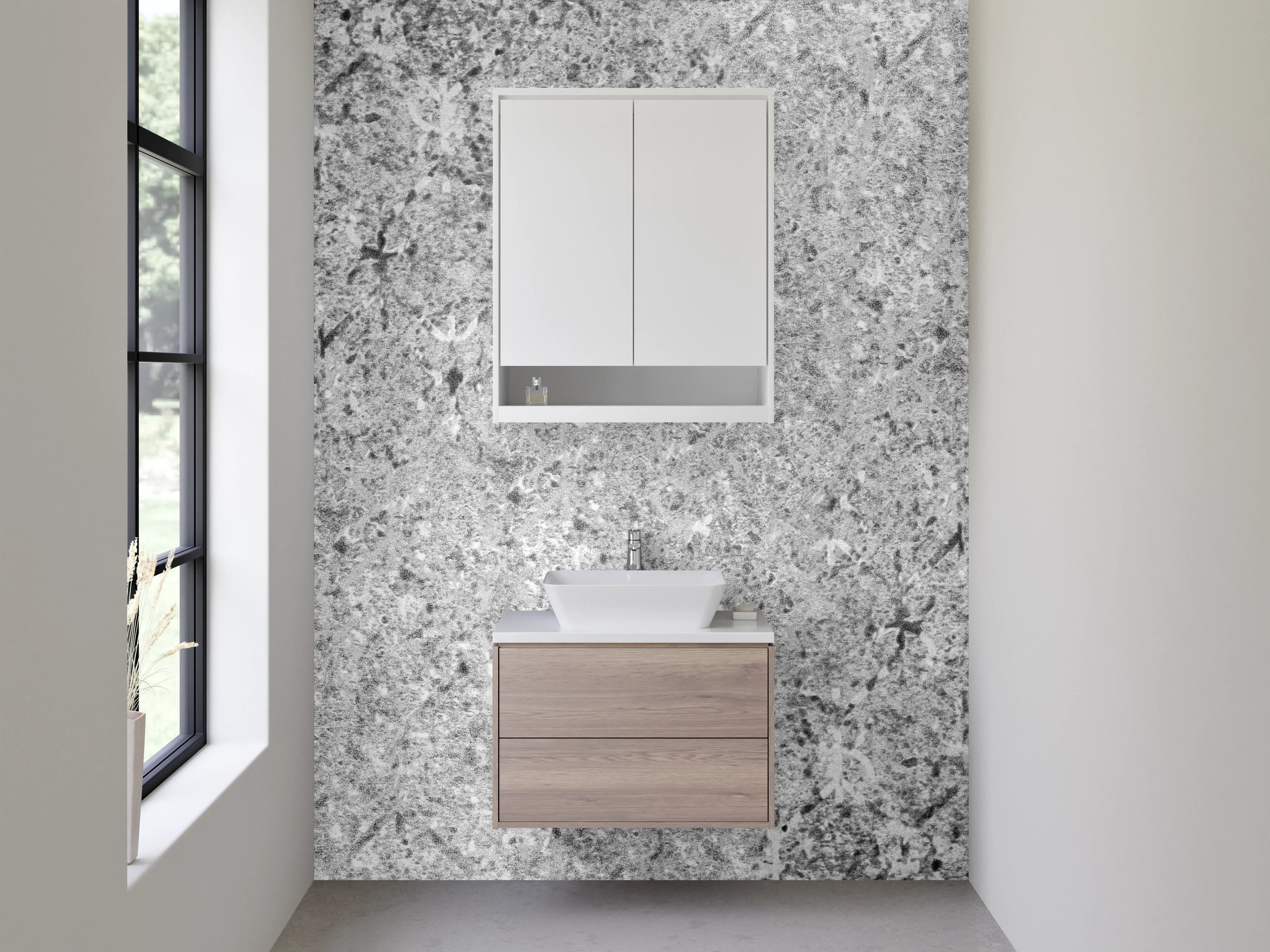 Waschbecken-Rückwand - Weiß-graue Vintage-Ornament-Struktur