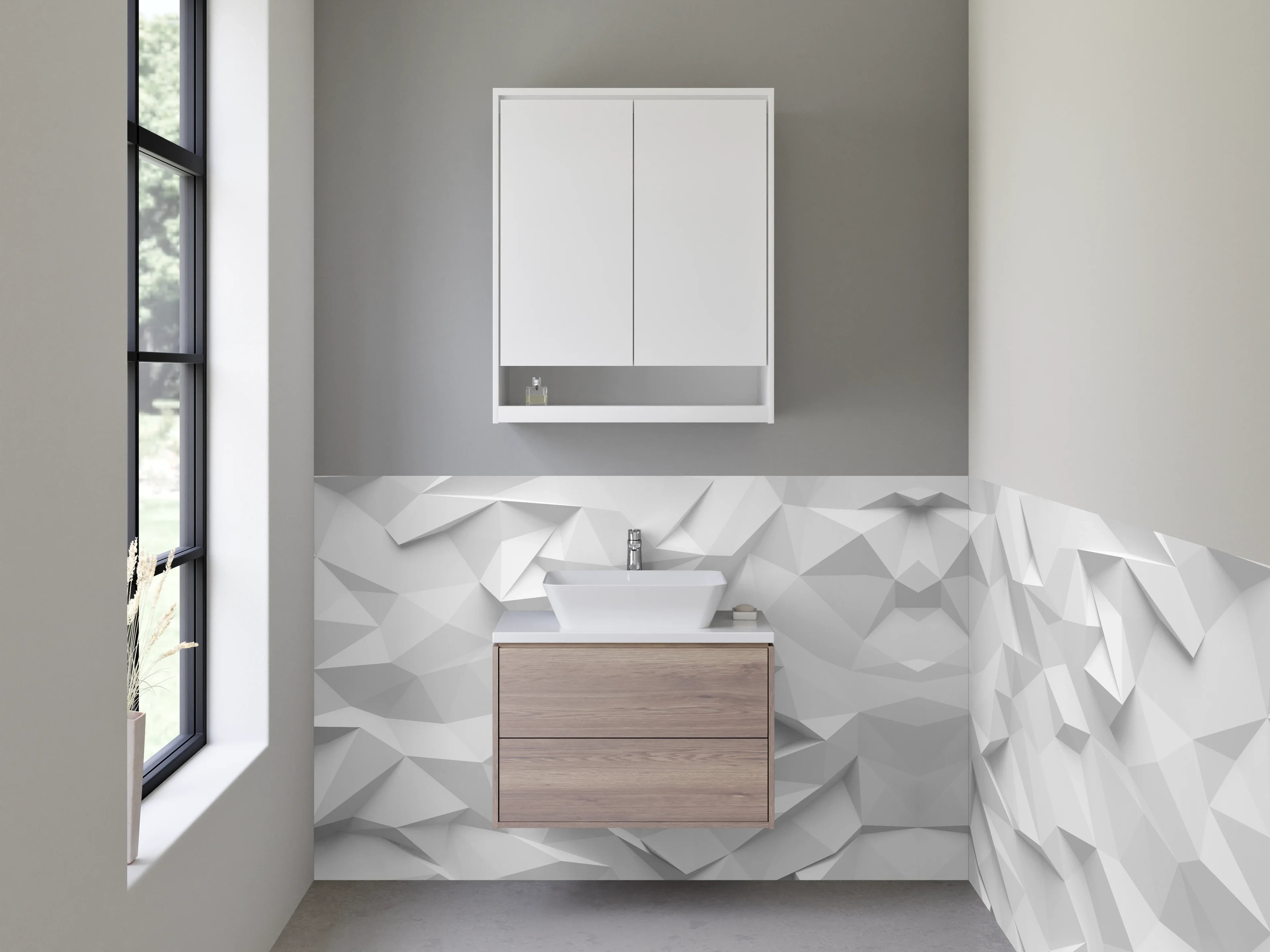 Waschbecken-Rückwand - Weiß-graue geometrische 3D-Optik
