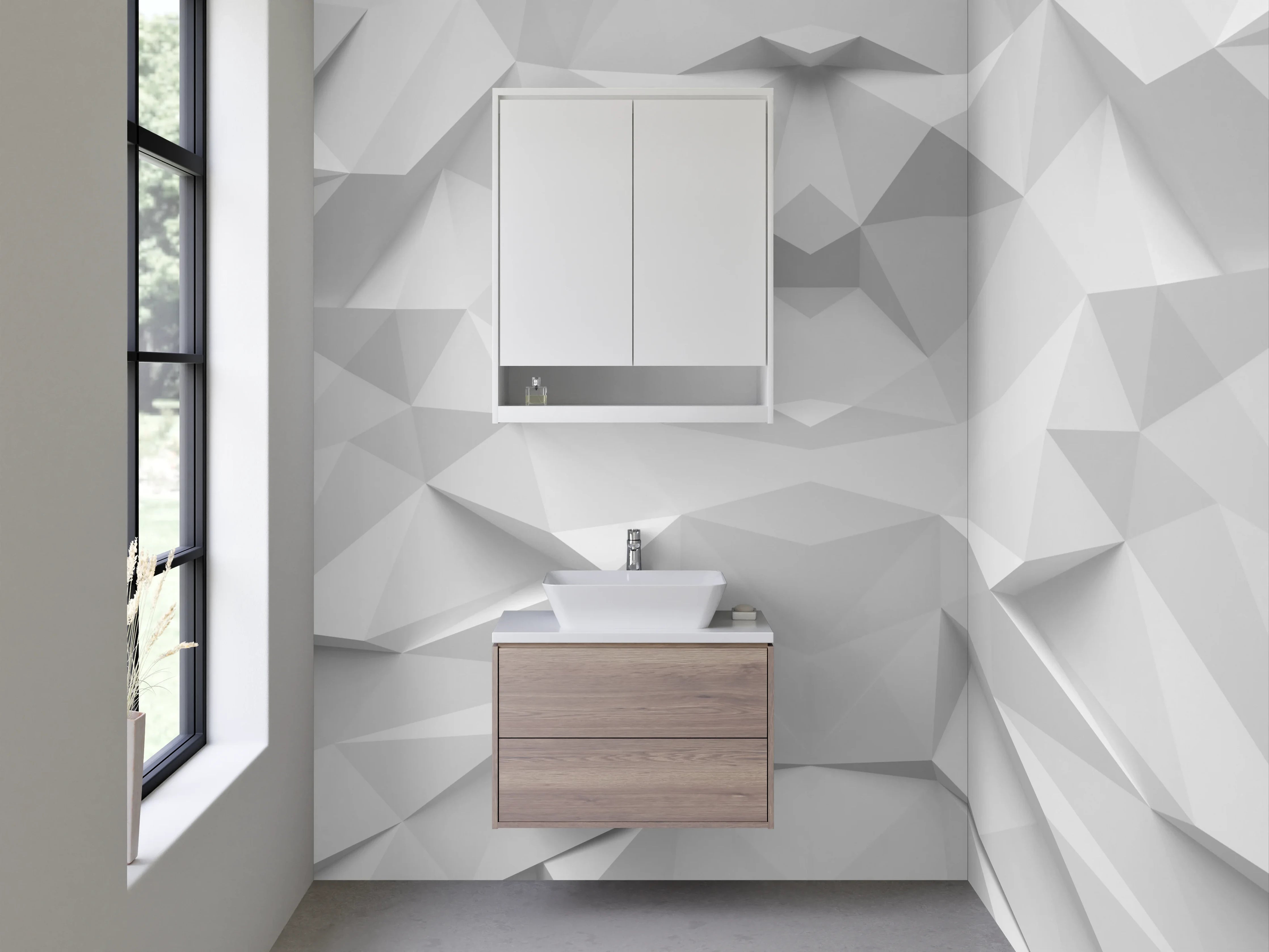 Waschbecken-Rückwand - Weiß-graue geometrische 3D-Optik