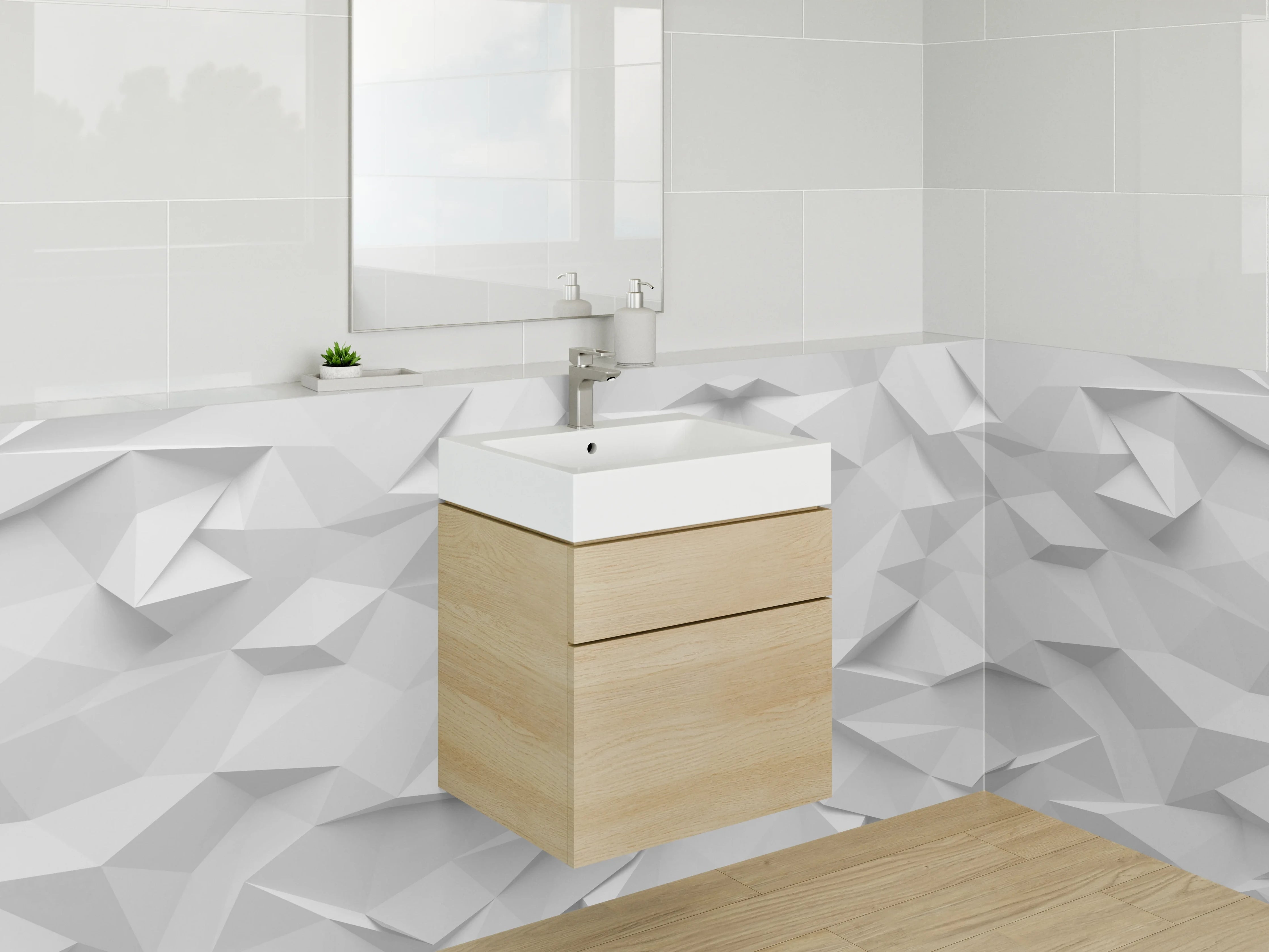 Waschbecken-Rückwand - Weiß-graue geometrische 3D-Optik