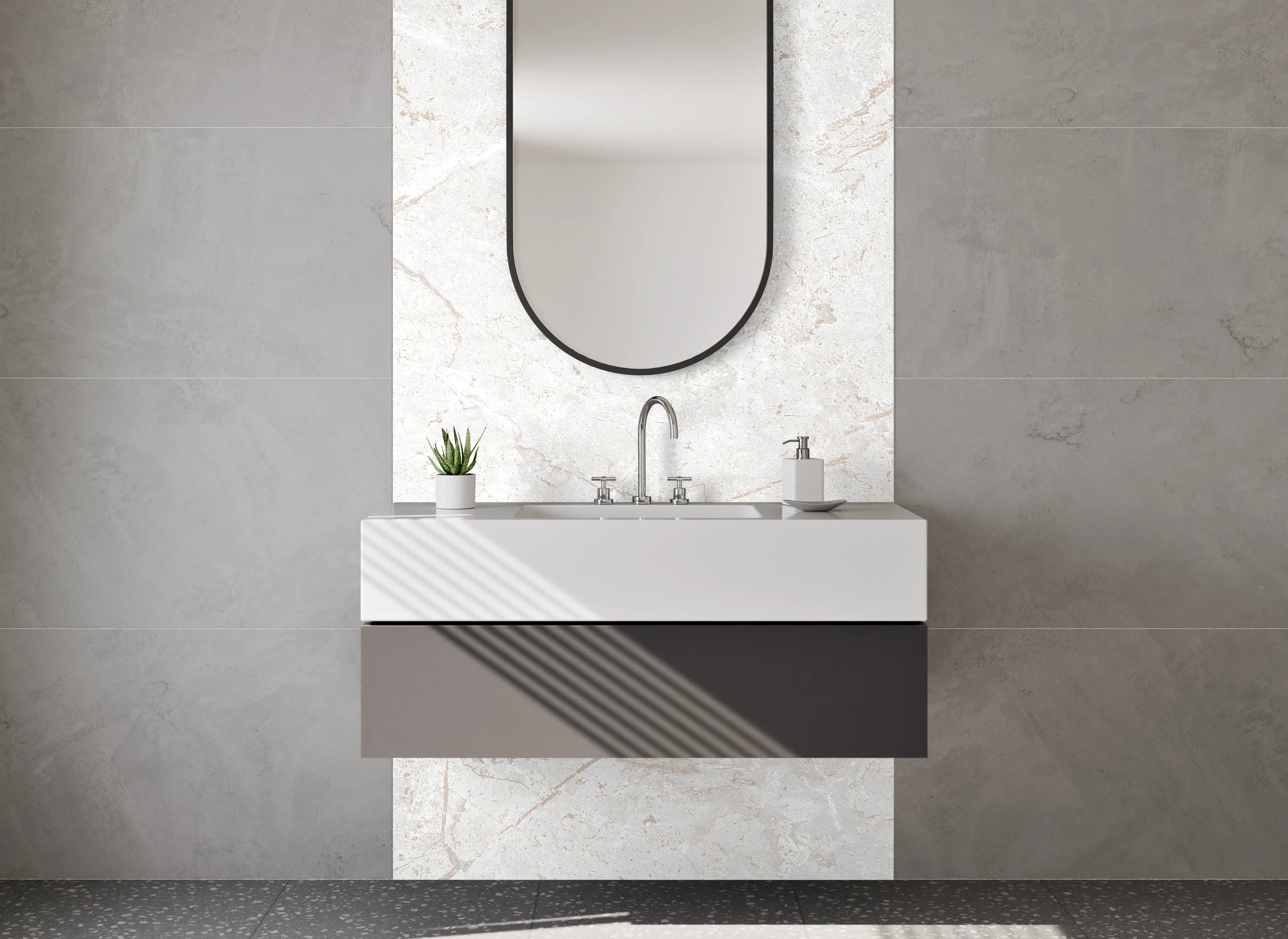 Waschbecken-Rückwand - Weiß-grauer Marmor Look für Rückwände