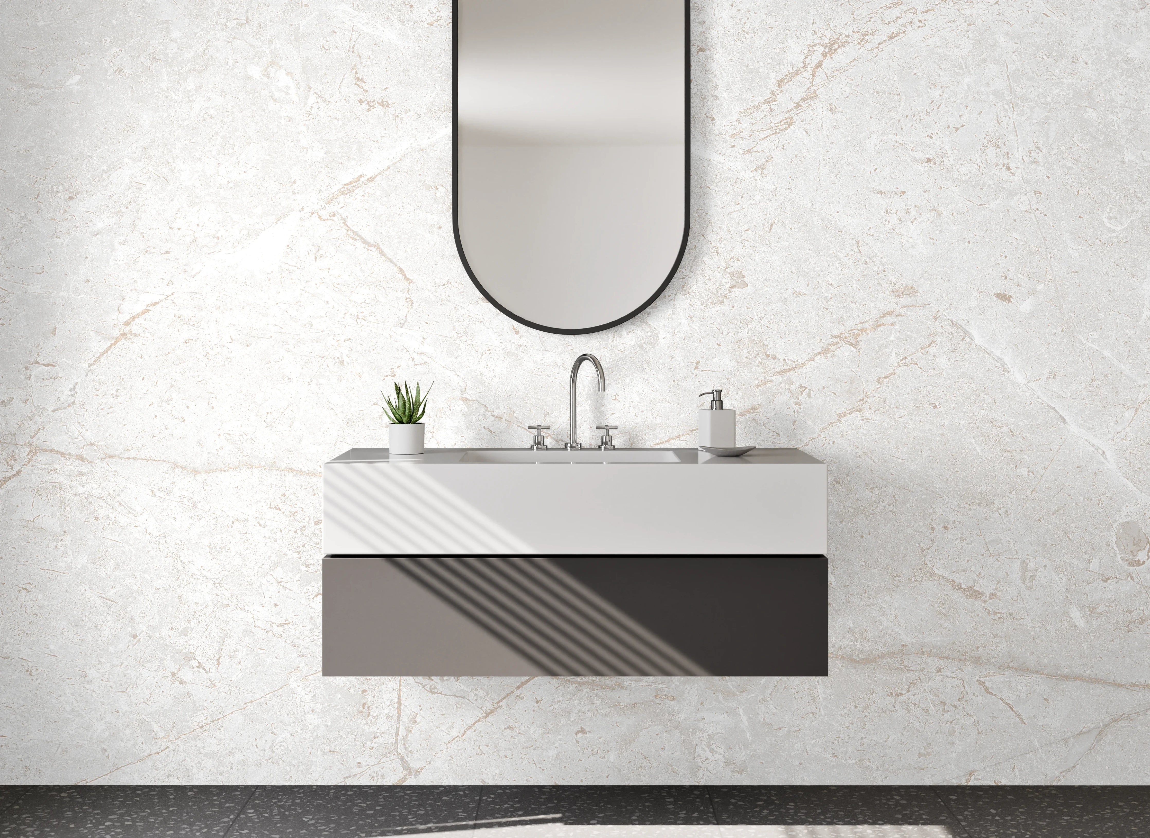 Waschbecken-Rückwand - Weiß-grauer Marmor Look für Rückwände