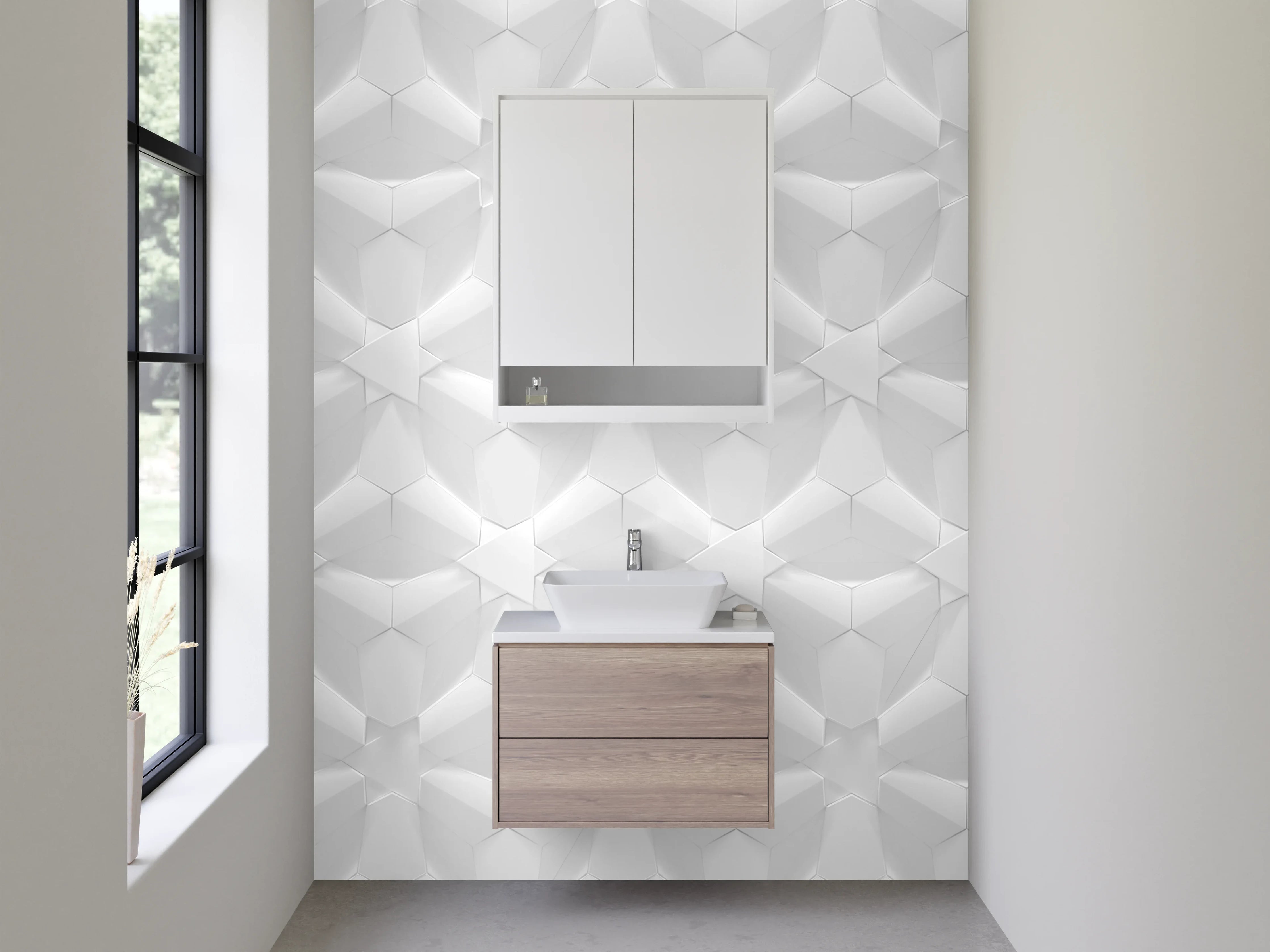 Waschbecken-Rückwand - Weiß-graues 3D Muster Design