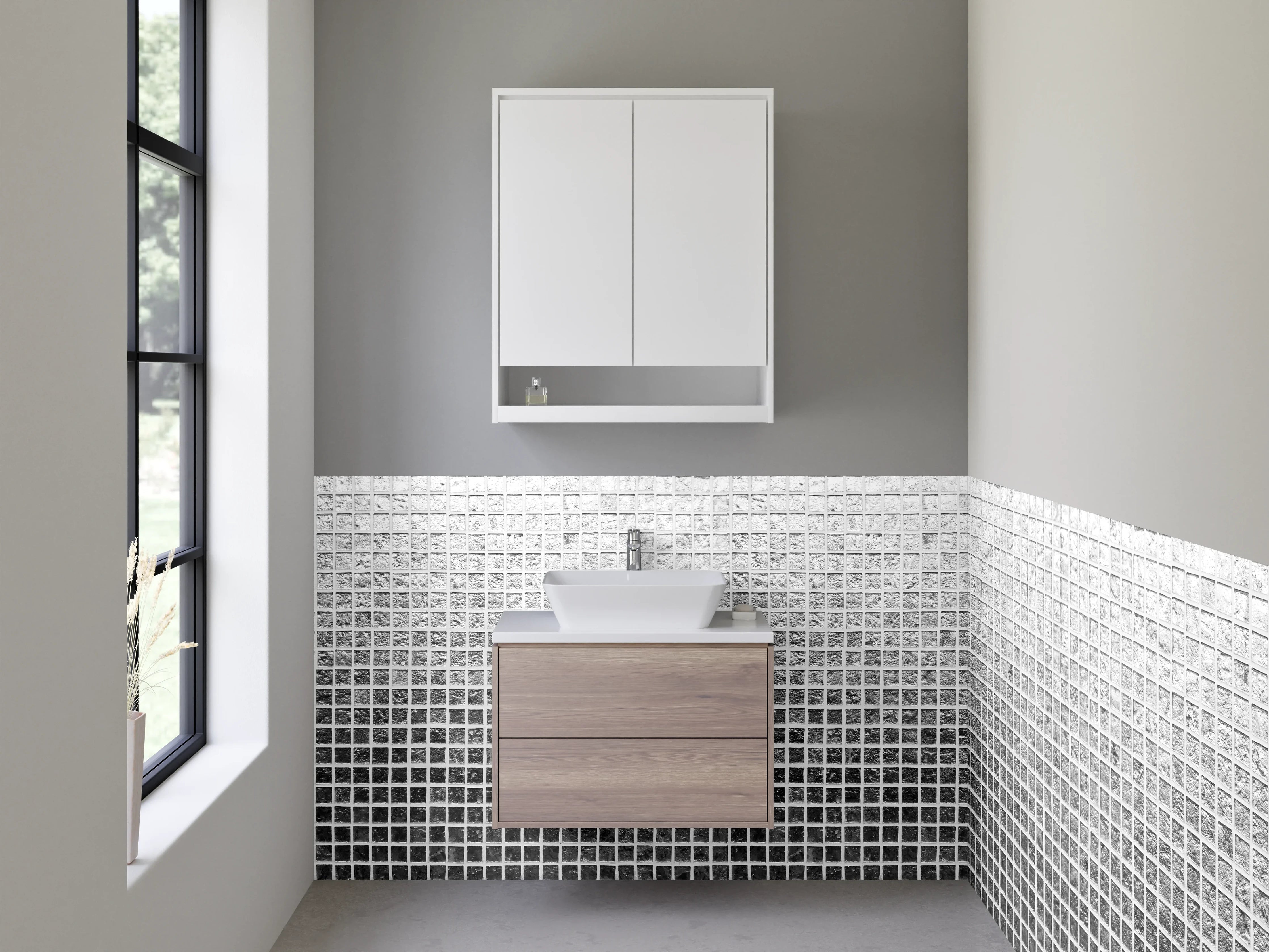 Waschbecken-Rückwand - Weiß-graues Gitter-Muster modern