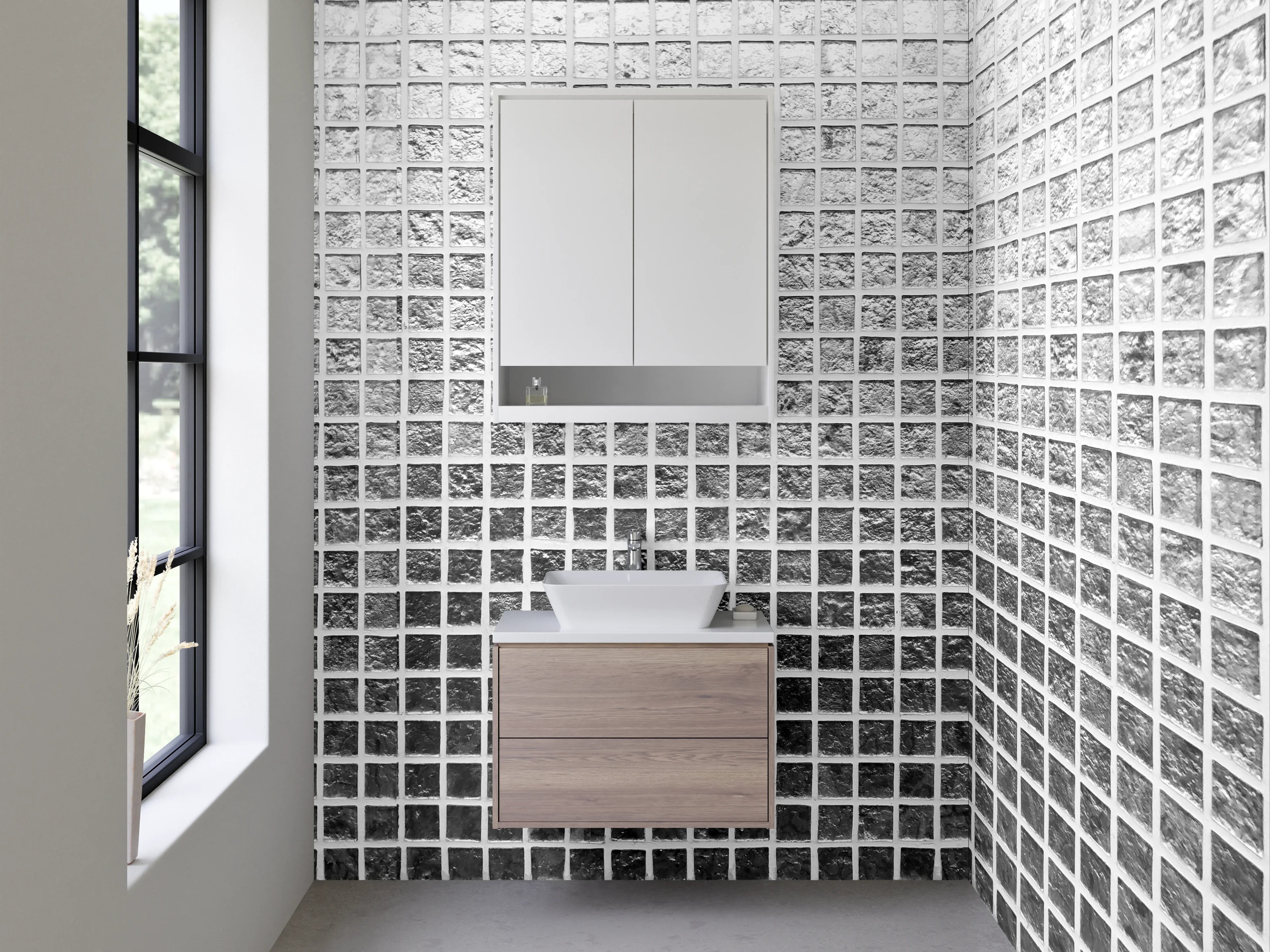 Waschbecken-Rückwand - Weiß-graues Gitter-Muster modern