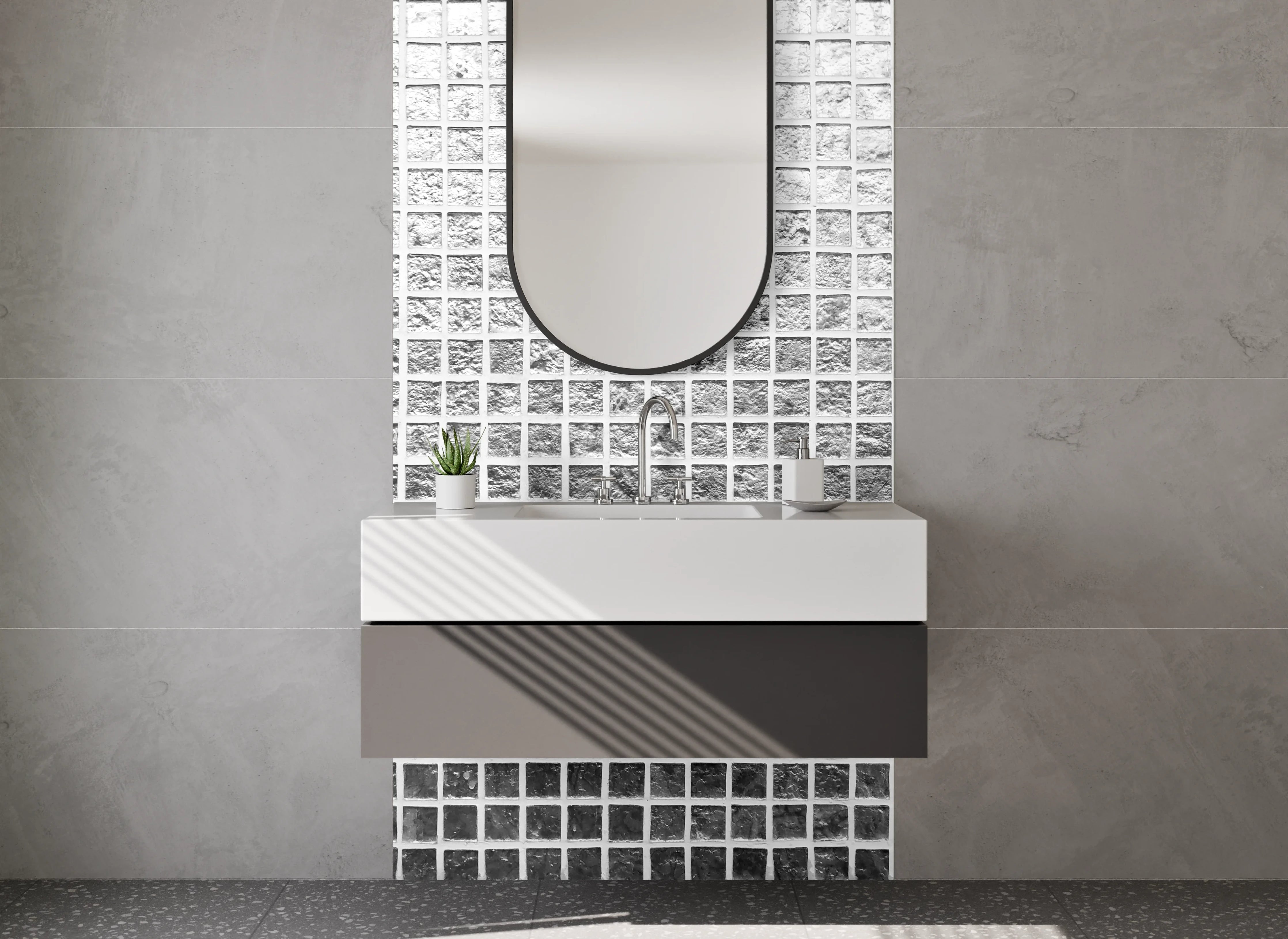 Waschbecken-Rückwand - Weiß-graues Gitter-Muster modern