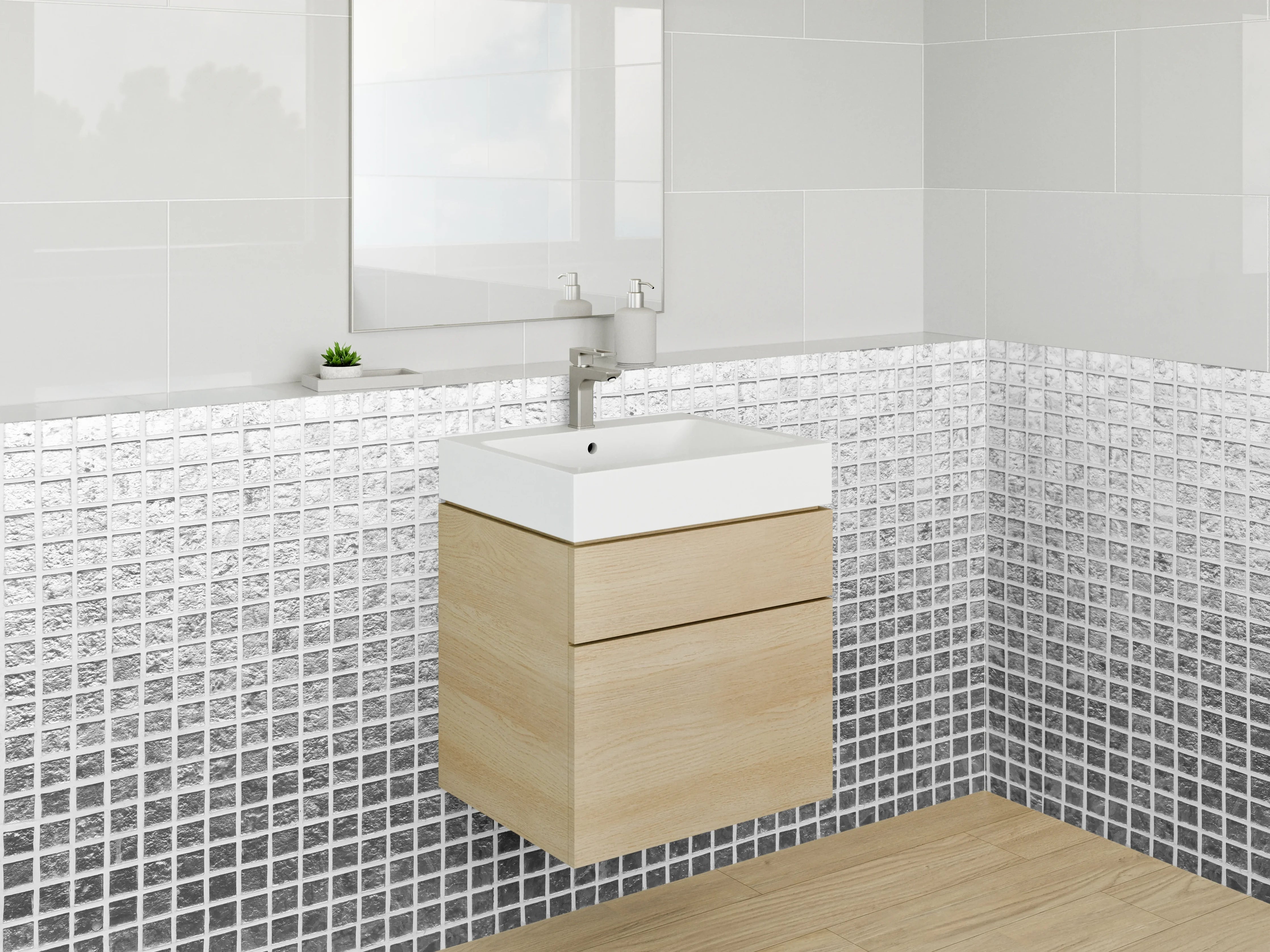 Waschbecken-Rückwand - Weiß-graues Gitter-Muster modern