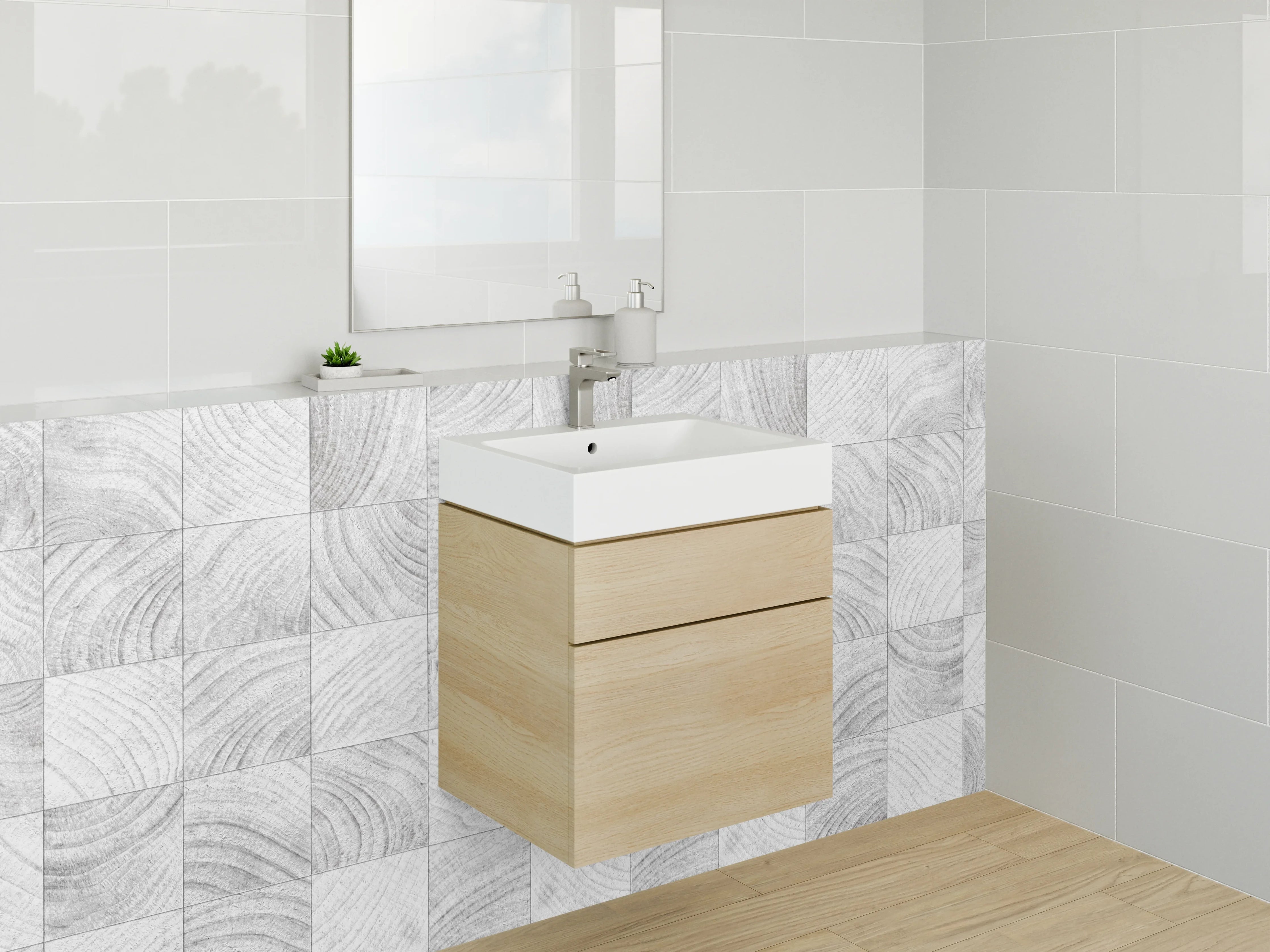 Waschbecken-Rückwand - Weiß-graues Holz Mosaik Muster